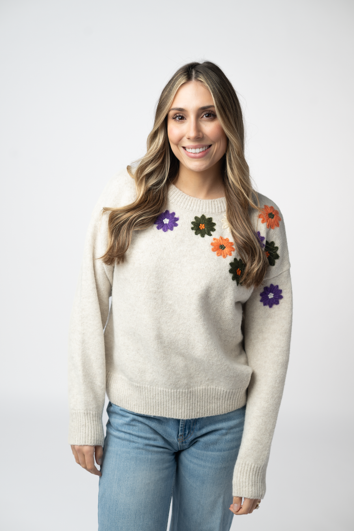 Fall Floral Sweater - Beige-sweater-Dear Me Southern Boutique, located in DeRidder, Louisiana