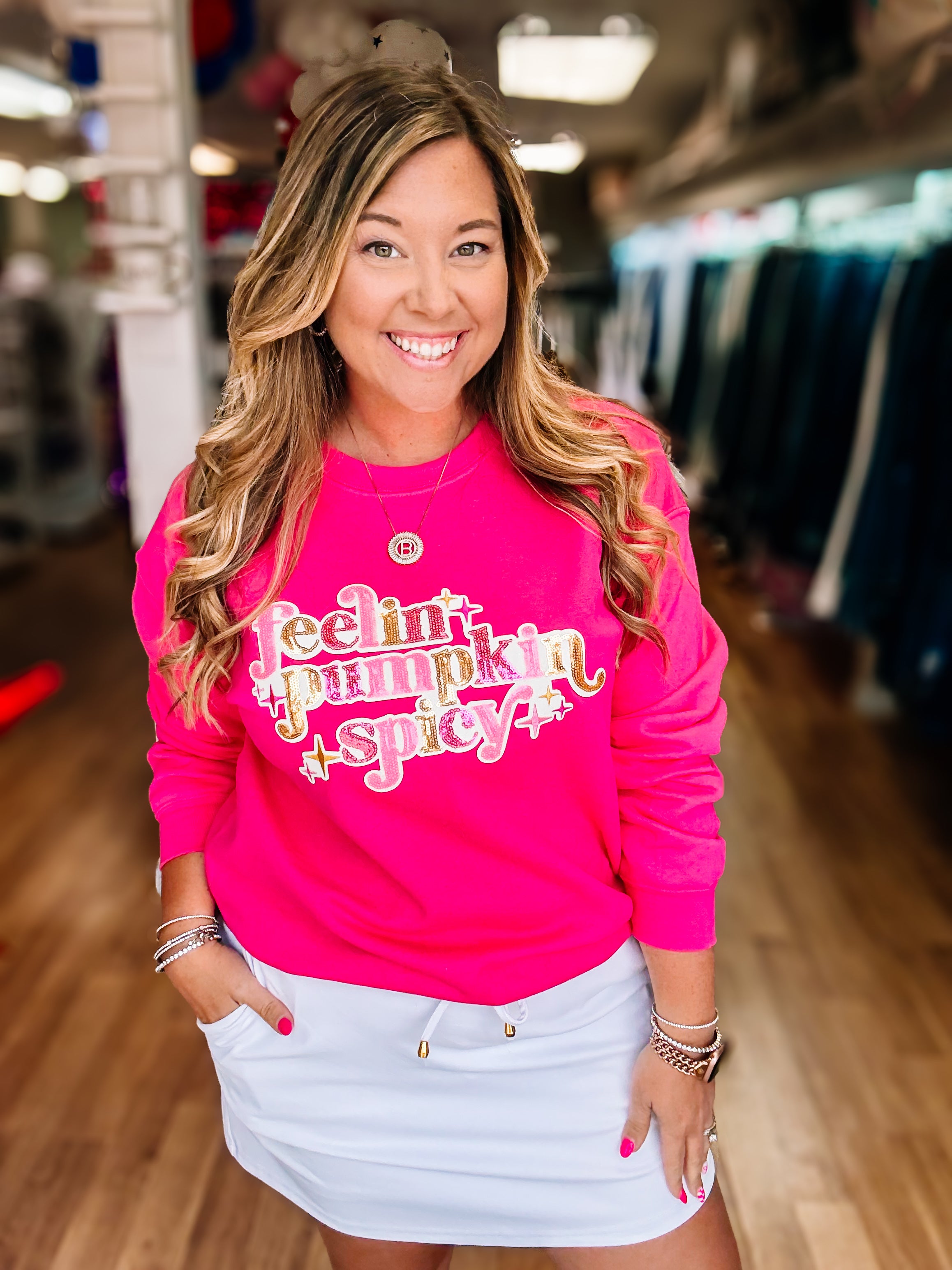 Feelin Pumpkin Spicy Pullover-Graphic Tops-Dear Me Southern Boutique, located in DeRidder, Louisiana