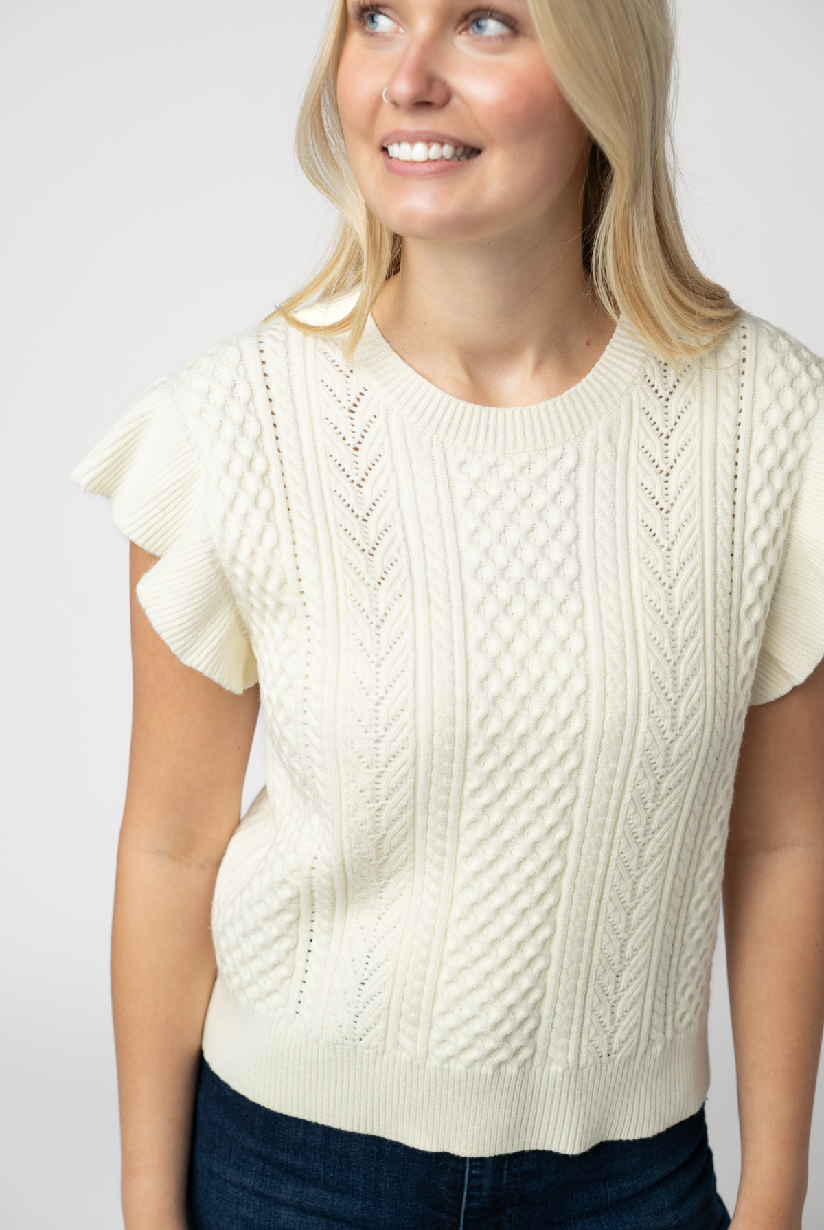 Felicity Flutter Sweater Top - Ivory-Tops-Dear Me Southern Boutique, located in DeRidder, Louisiana
