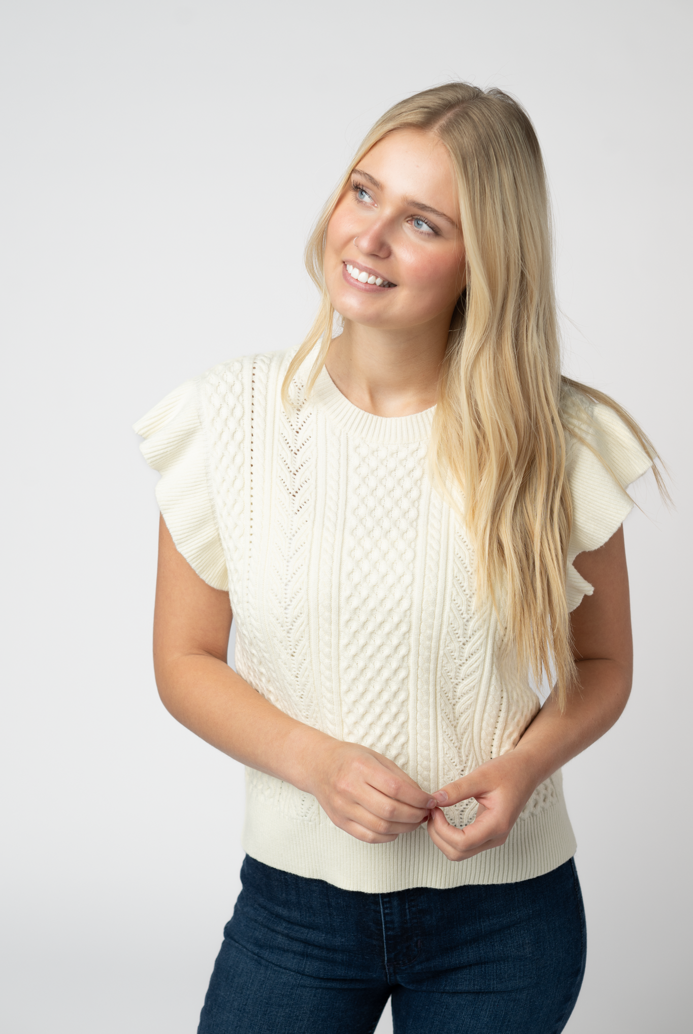 Felicity Flutter Sweater Top - Ivory-Tops-Dear Me Southern Boutique, located in DeRidder, Louisiana
