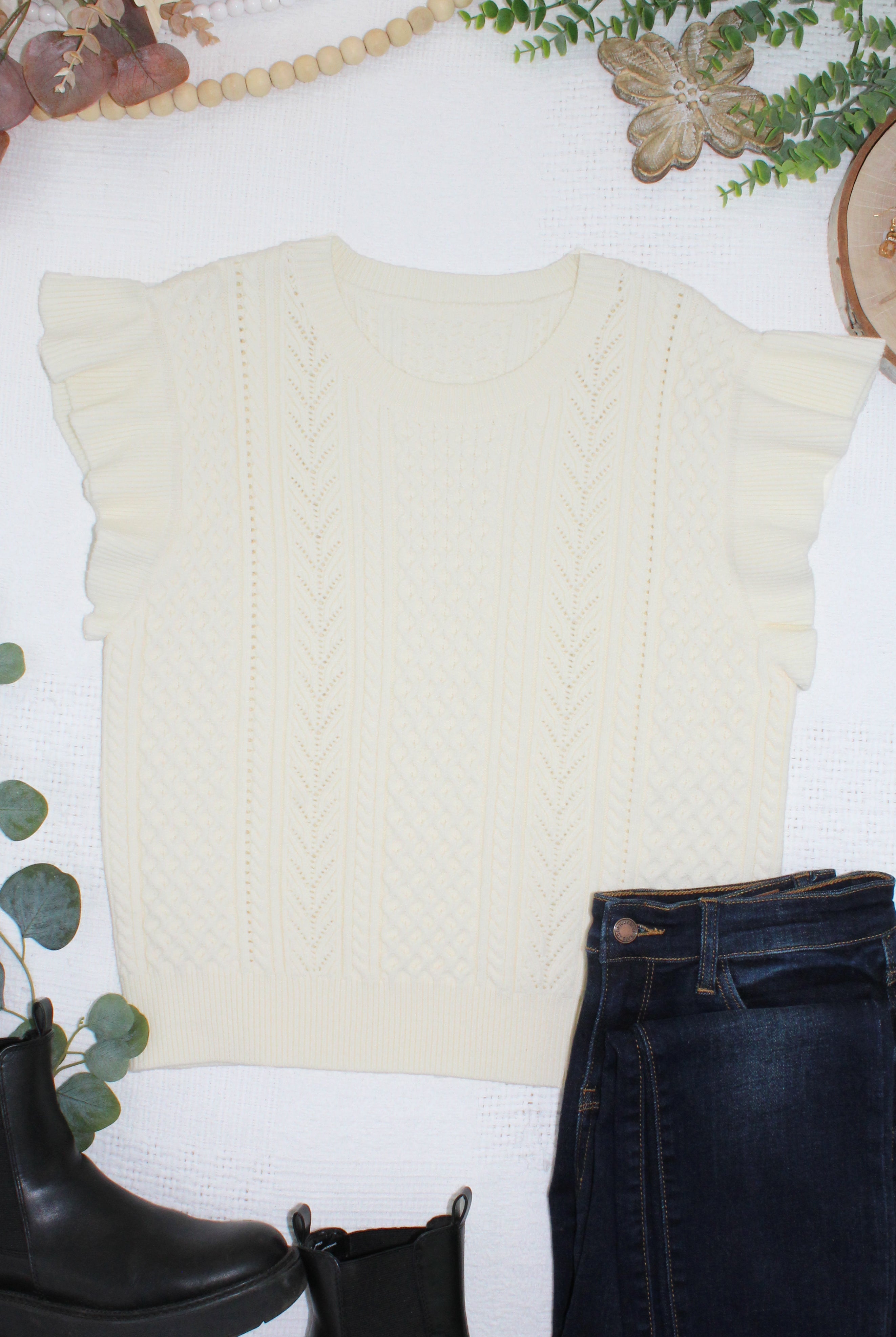 Felicity Flutter Sweater Top - Ivory-Tops-Dear Me Southern Boutique, located in DeRidder, Louisiana