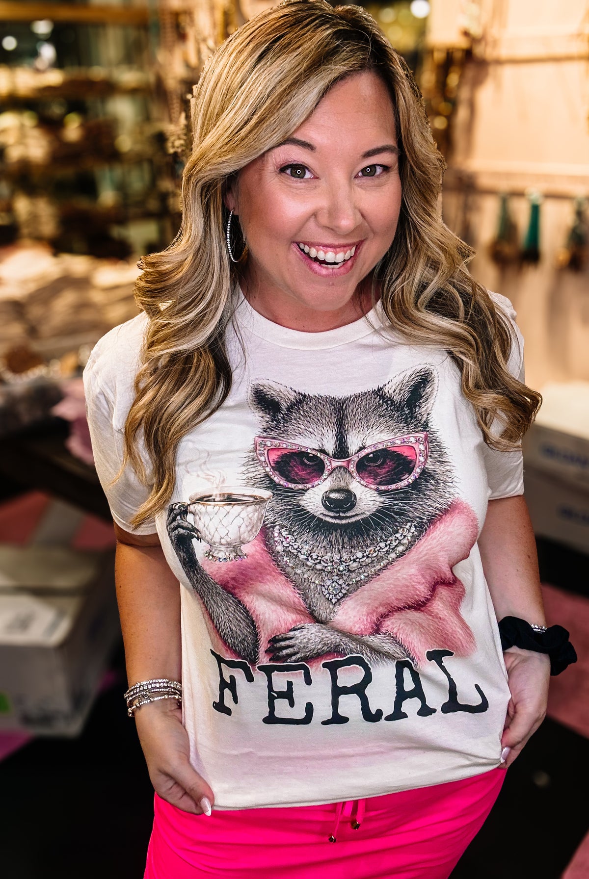 Feral Raccoon Bougie Rhinestone Tee-Tees-Dear Me Southern Boutique, located in DeRidder, Louisiana