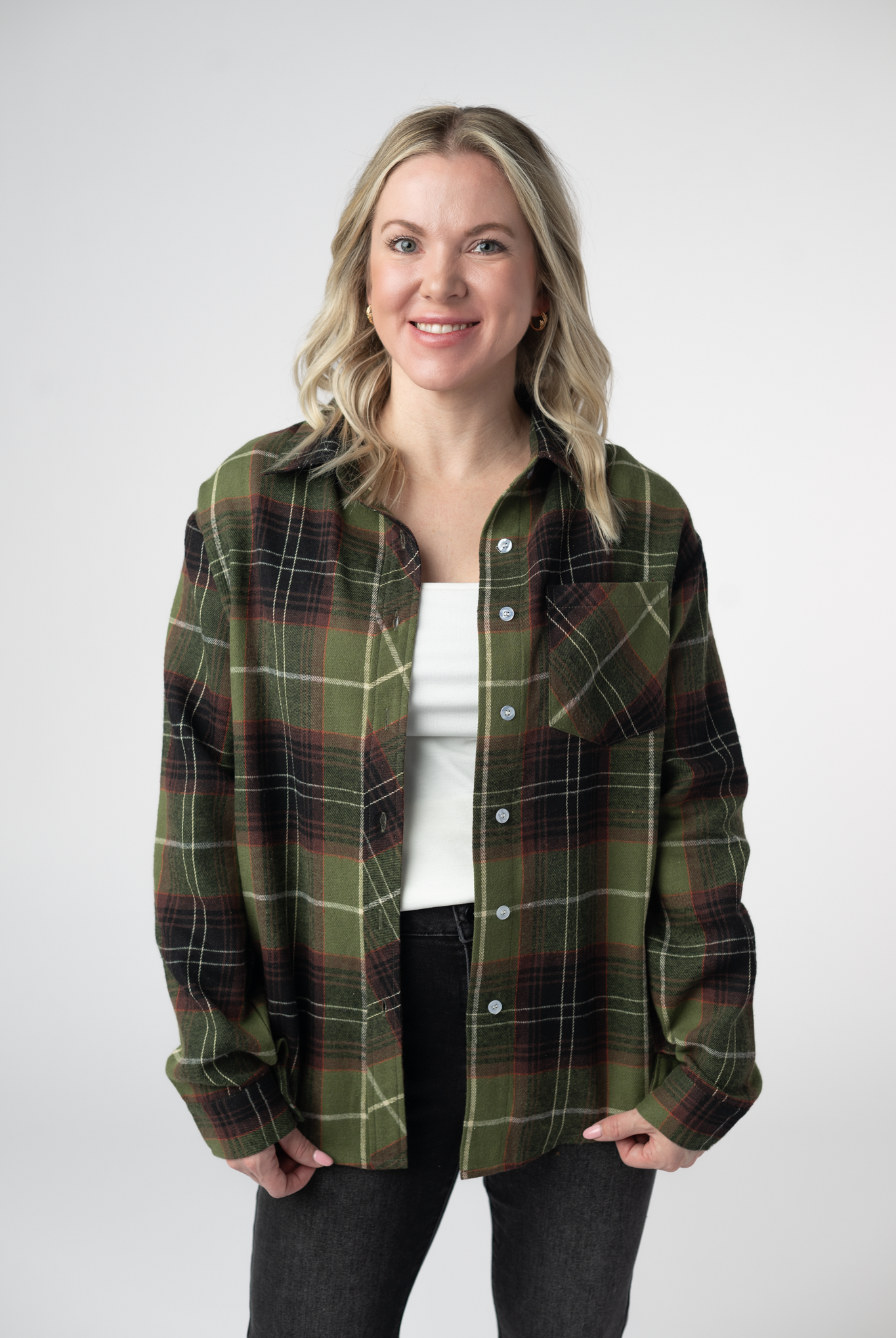 Finley Plaid Top - Olive and Brown-top-Dear Me Southern Boutique, located in DeRidder, Louisiana