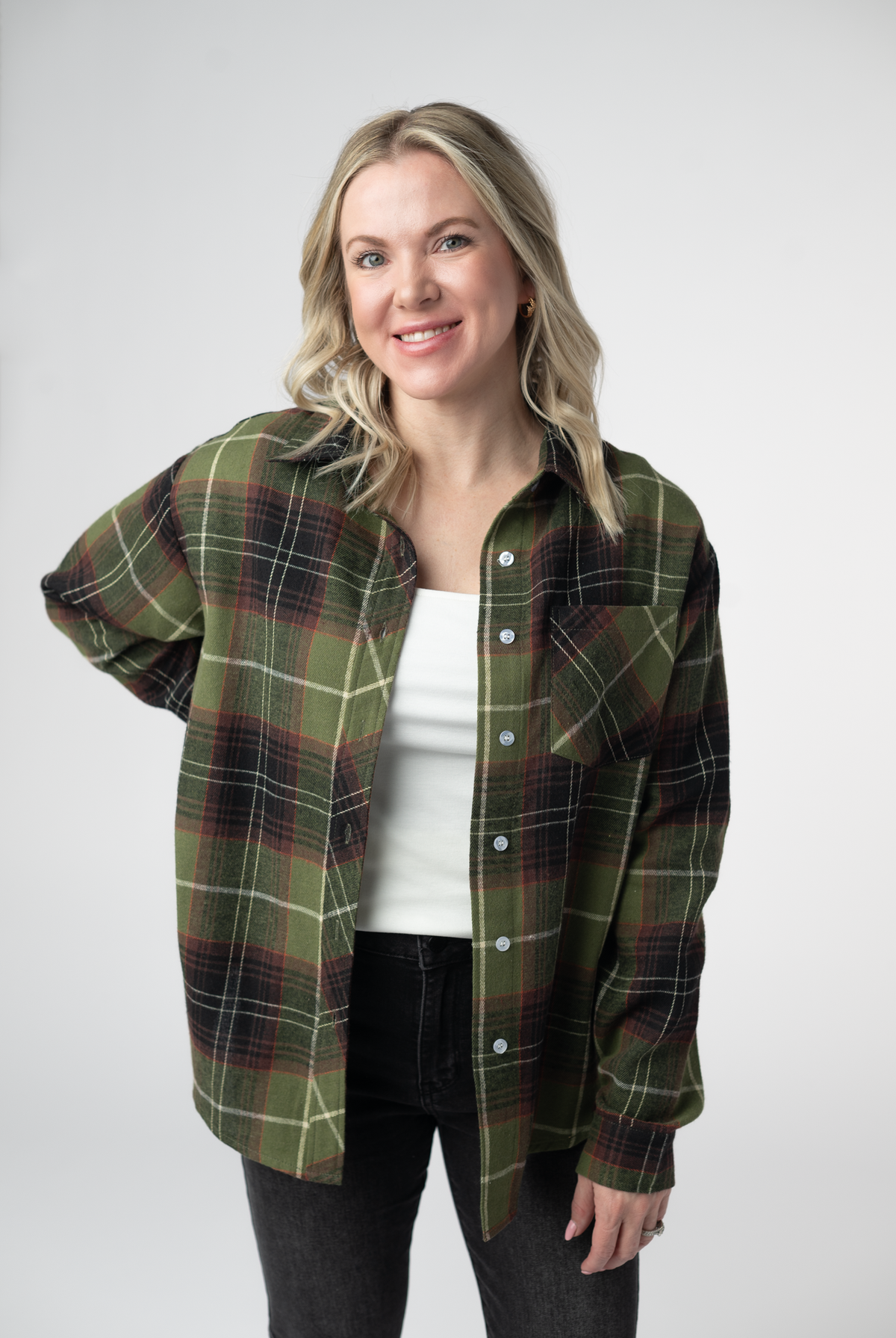 Finley Plaid Top - Olive and Brown-top-Dear Me Southern Boutique, located in DeRidder, Louisiana