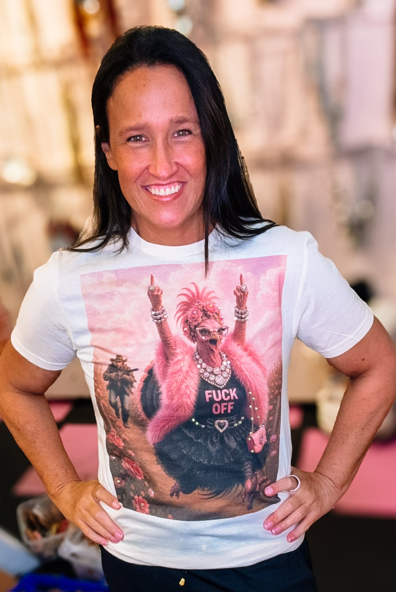Flippin' the Bird Bougie Rhinestone Tee-Graphic Tees-Dear Me Southern Boutique, located in DeRidder, Louisiana