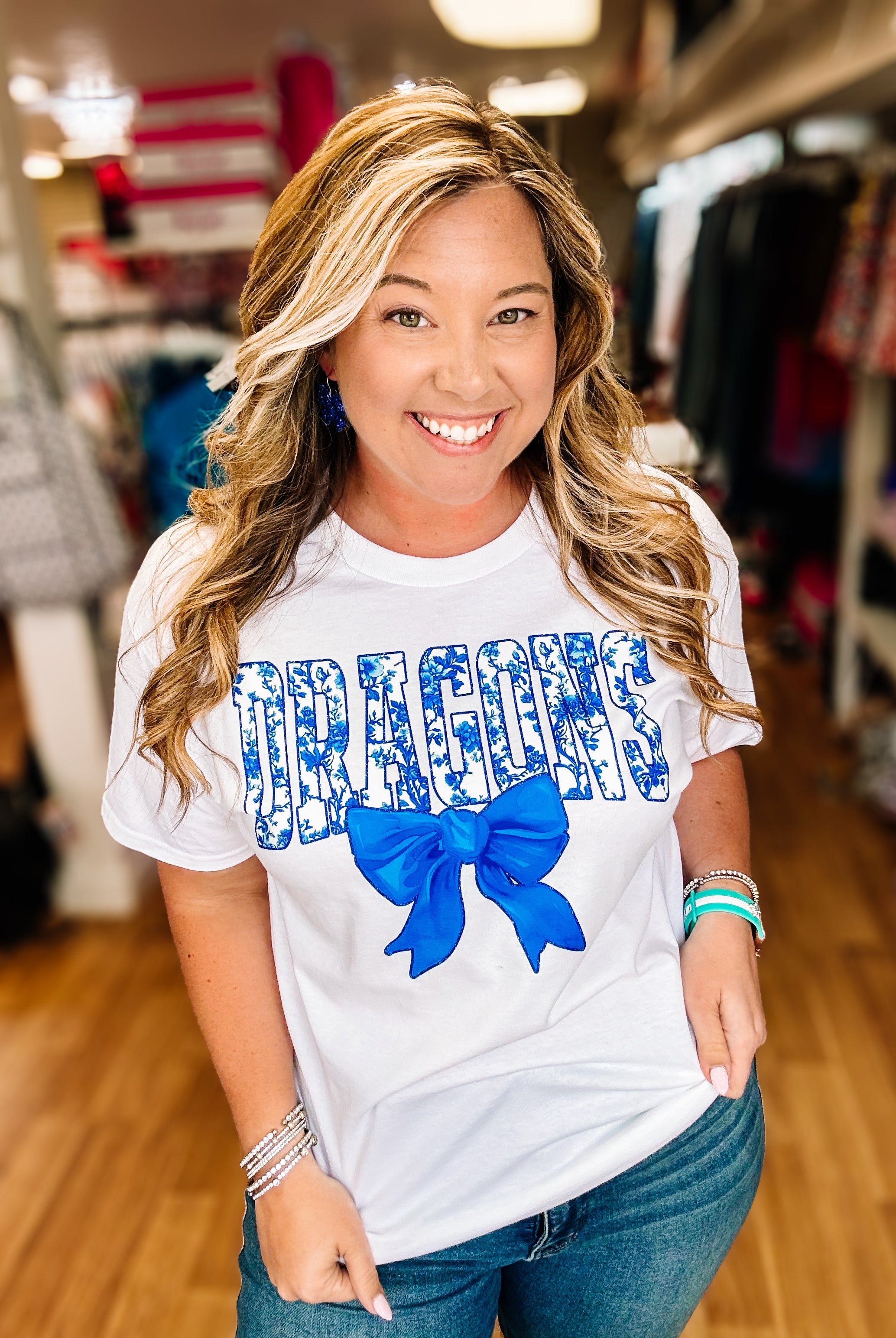 Floral Bow Dragon Tee-Dear Me Southern Boutique, located in DeRidder, Louisiana