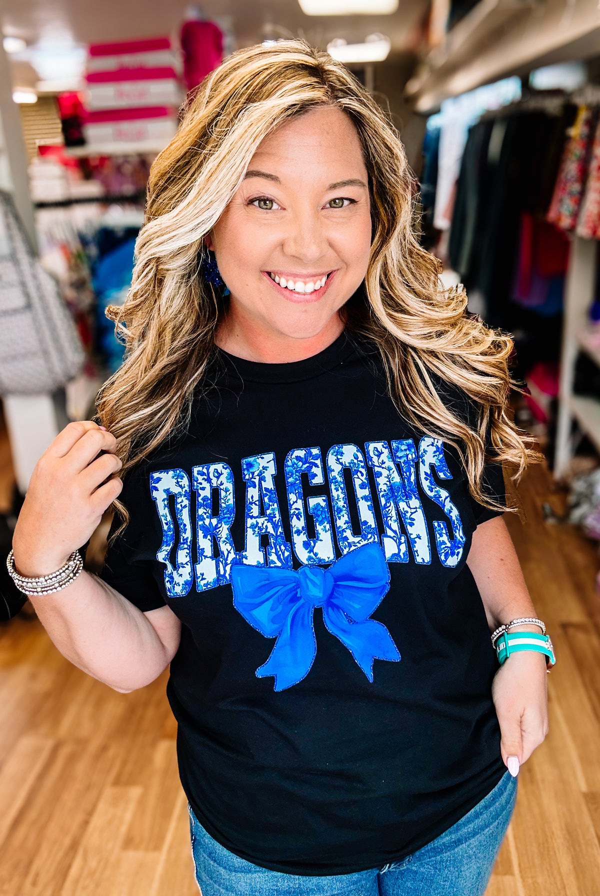 Floral Bow Dragon Tee-Tees-Dear Me Southern Boutique, located in DeRidder, Louisiana