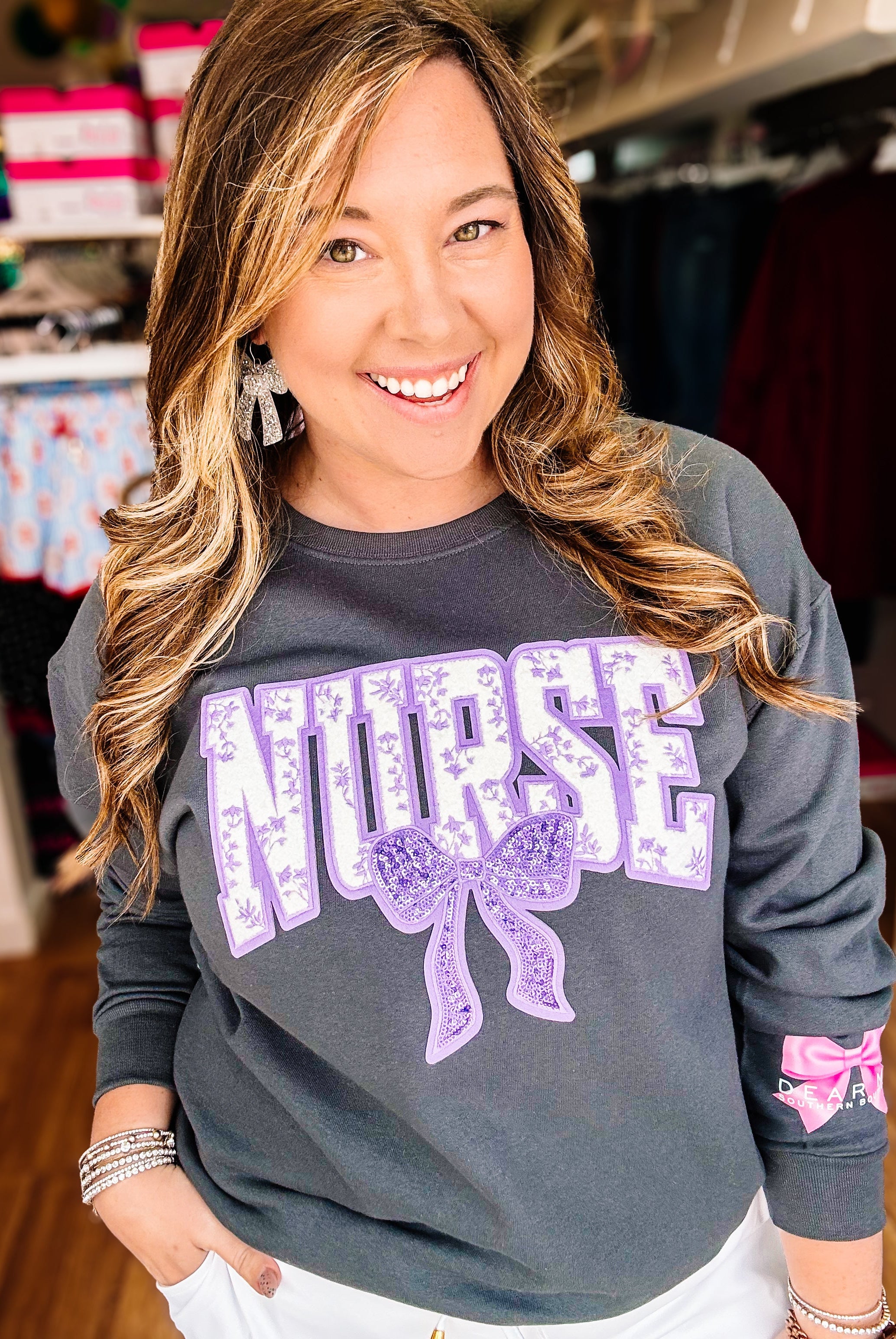 Floral Nurse Sweatshirt-Dear Me Southern Boutique, located in DeRidder, Louisiana