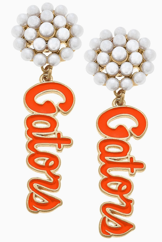 Florida Gators Pearl Cluster Enamel Earrings-Earrings-Dear Me Southern Boutique, located in DeRidder, Louisiana