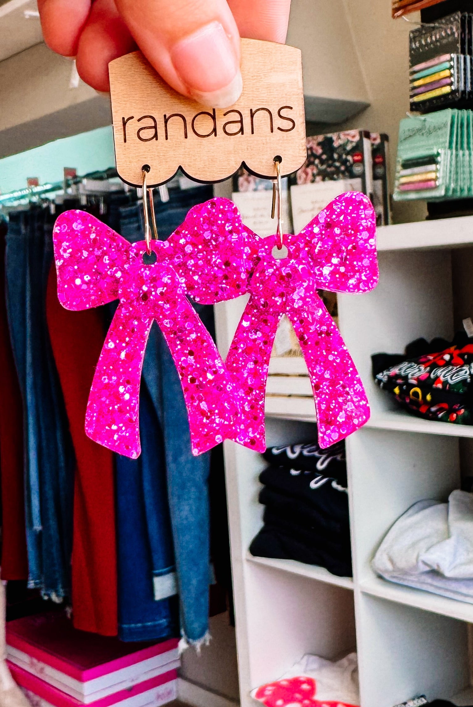 Fuchsia Coquette Bow Randans-Earrings-Dear Me Southern Boutique, located in DeRidder, Louisiana