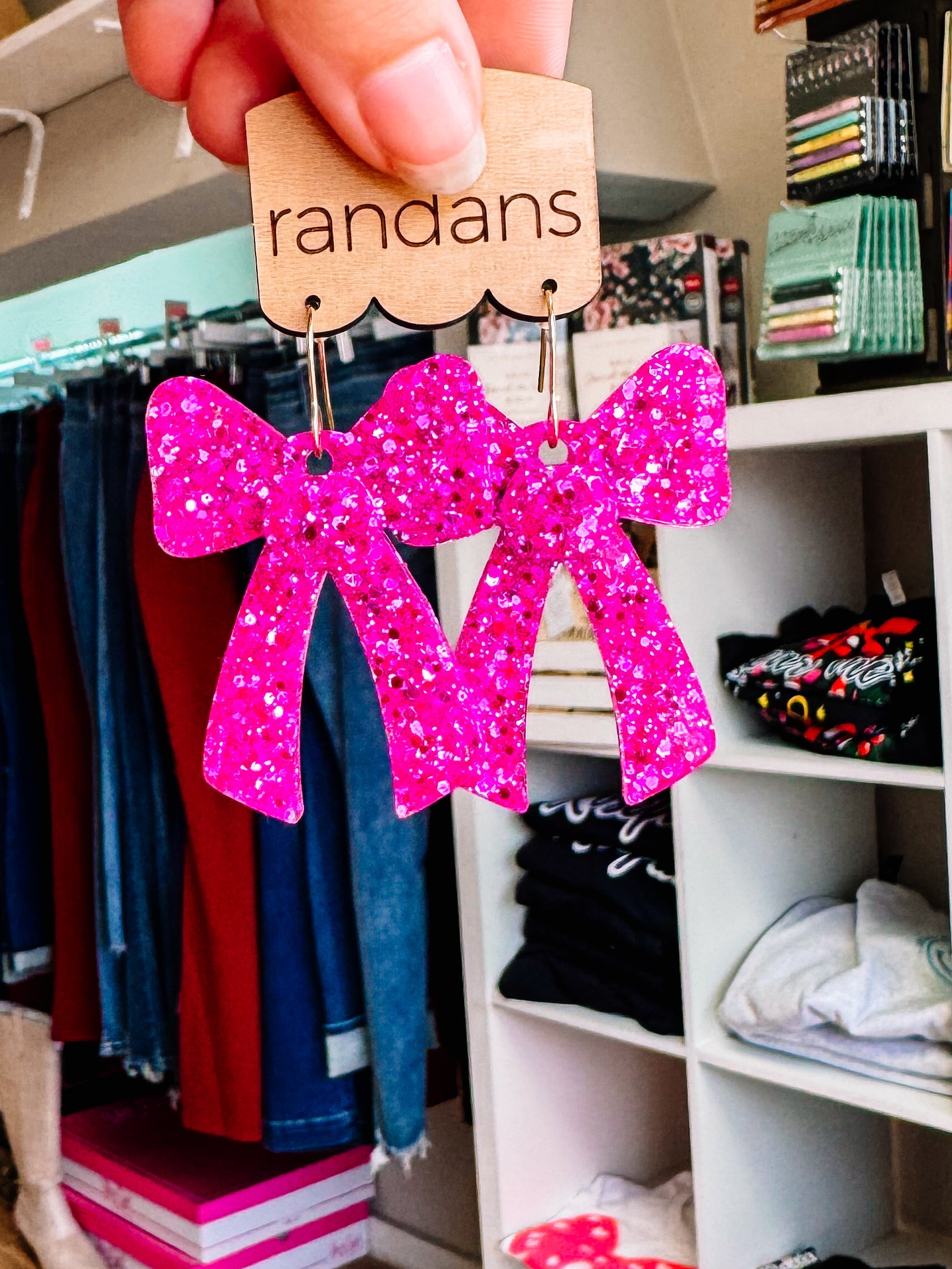 Fuchsia Coquette Bow Randans-Earrings-Dear Me Southern Boutique, located in DeRidder, Louisiana