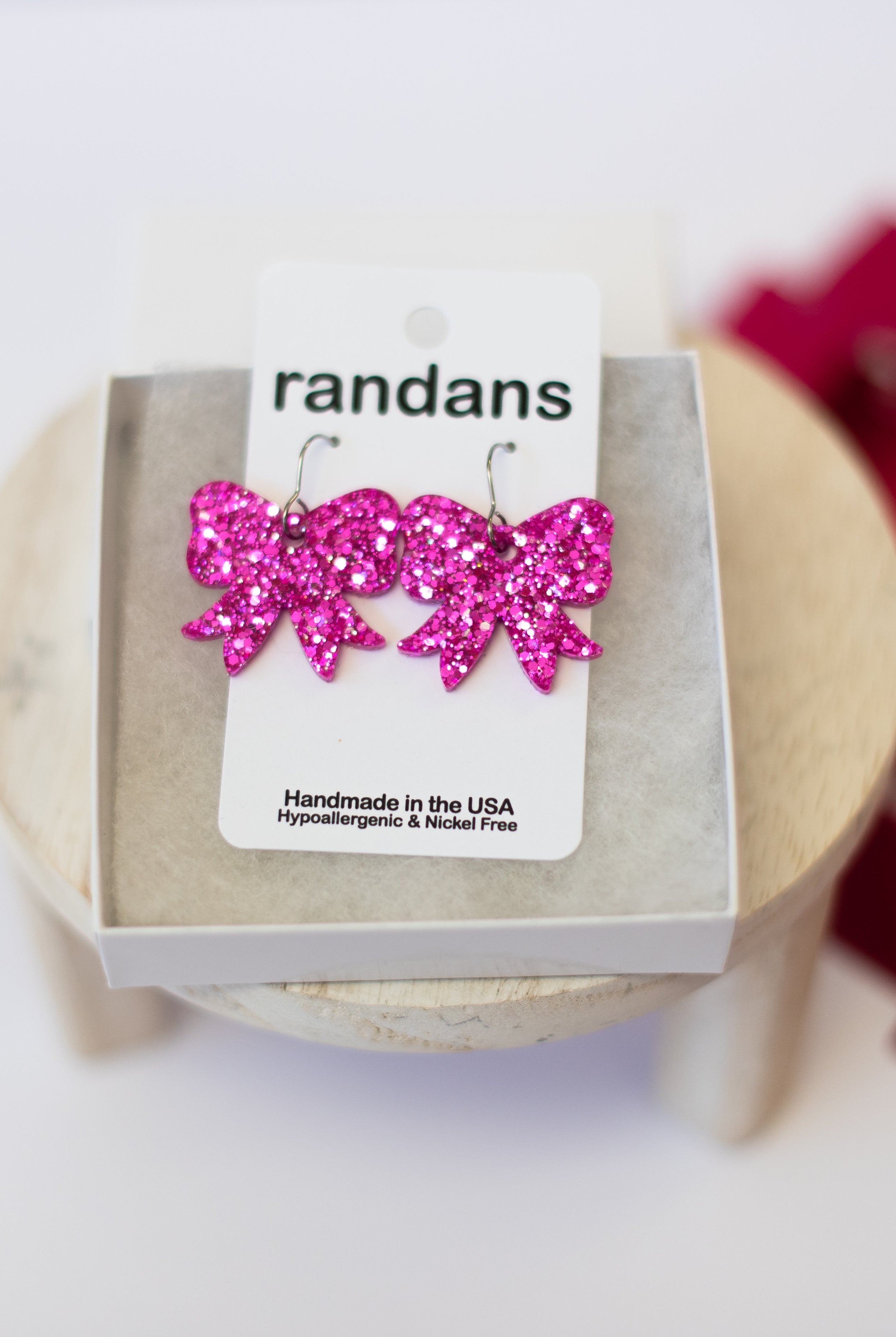 Fuchsia Mini Coquette Bow Randans Dangles-Earrings-Dear Me Southern Boutique, located in DeRidder, Louisiana