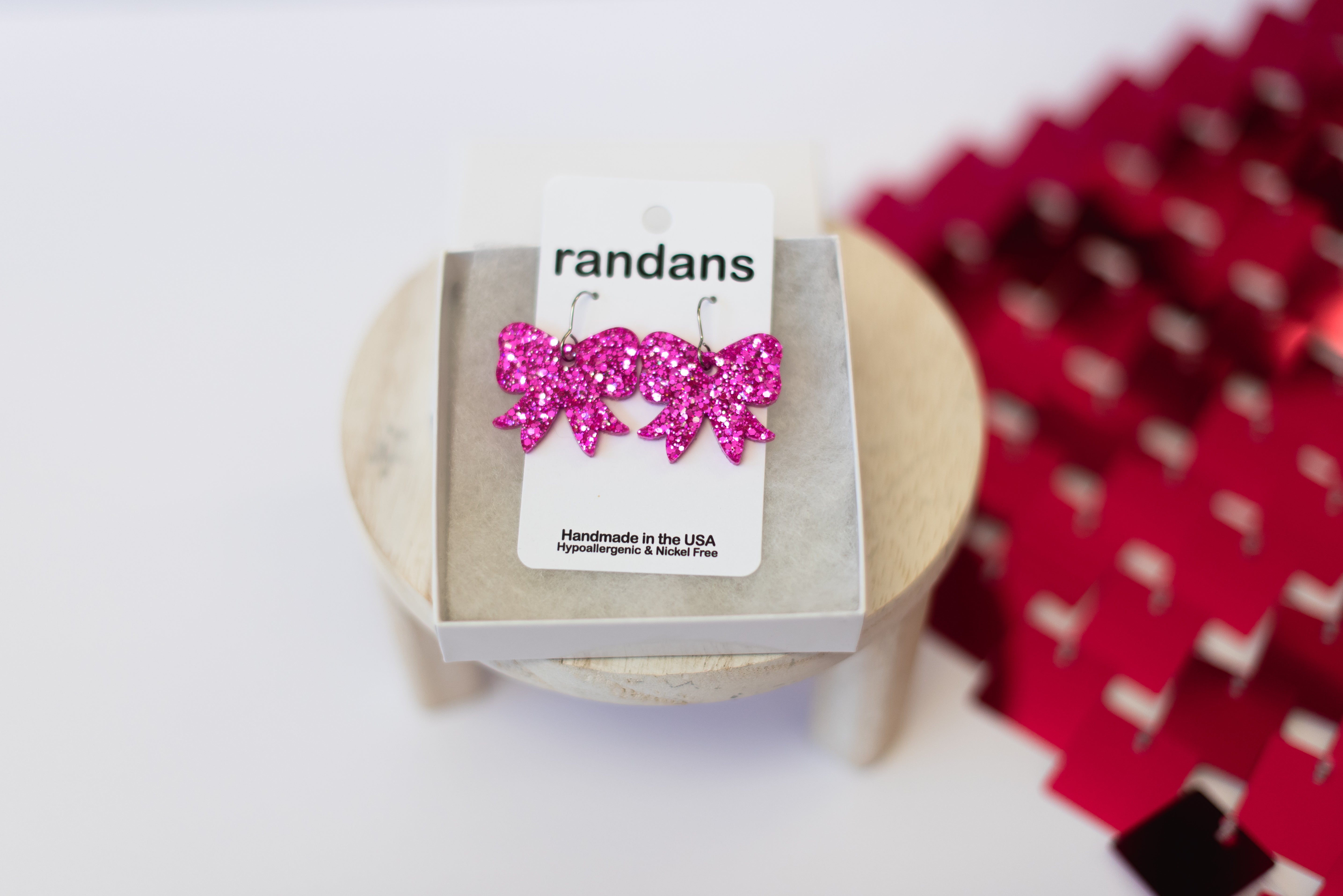 Fuchsia Mini Coquette Bow Randans Dangles-Earrings-Dear Me Southern Boutique, located in DeRidder, Louisiana