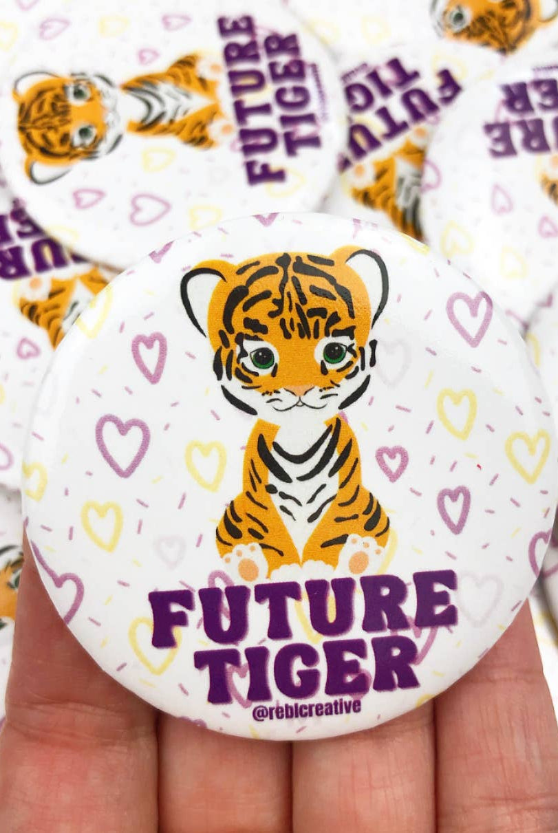 Future Tiger - Purple/Yellow - Game Day Button-Dear Me Southern Boutique, located in DeRidder, Louisiana