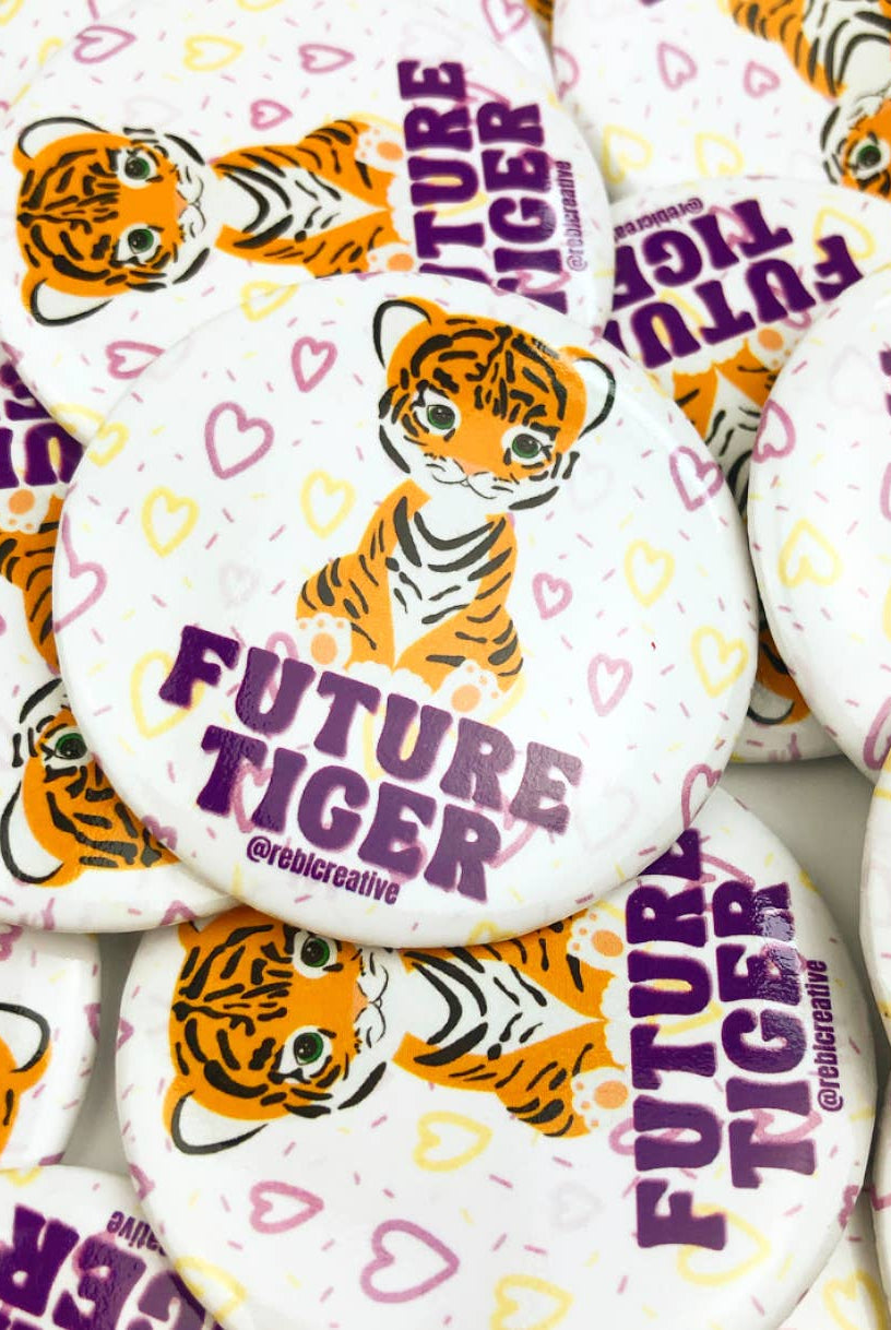 Future Tiger - Purple/Yellow - Game Day Button-Dear Me Southern Boutique, located in DeRidder, Louisiana