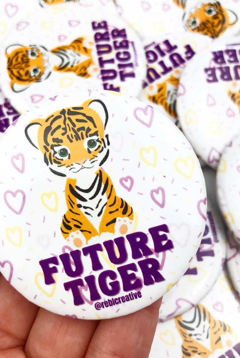 Future Tiger - Purple/Yellow - Game Day Button-Dear Me Southern Boutique, located in DeRidder, Louisiana