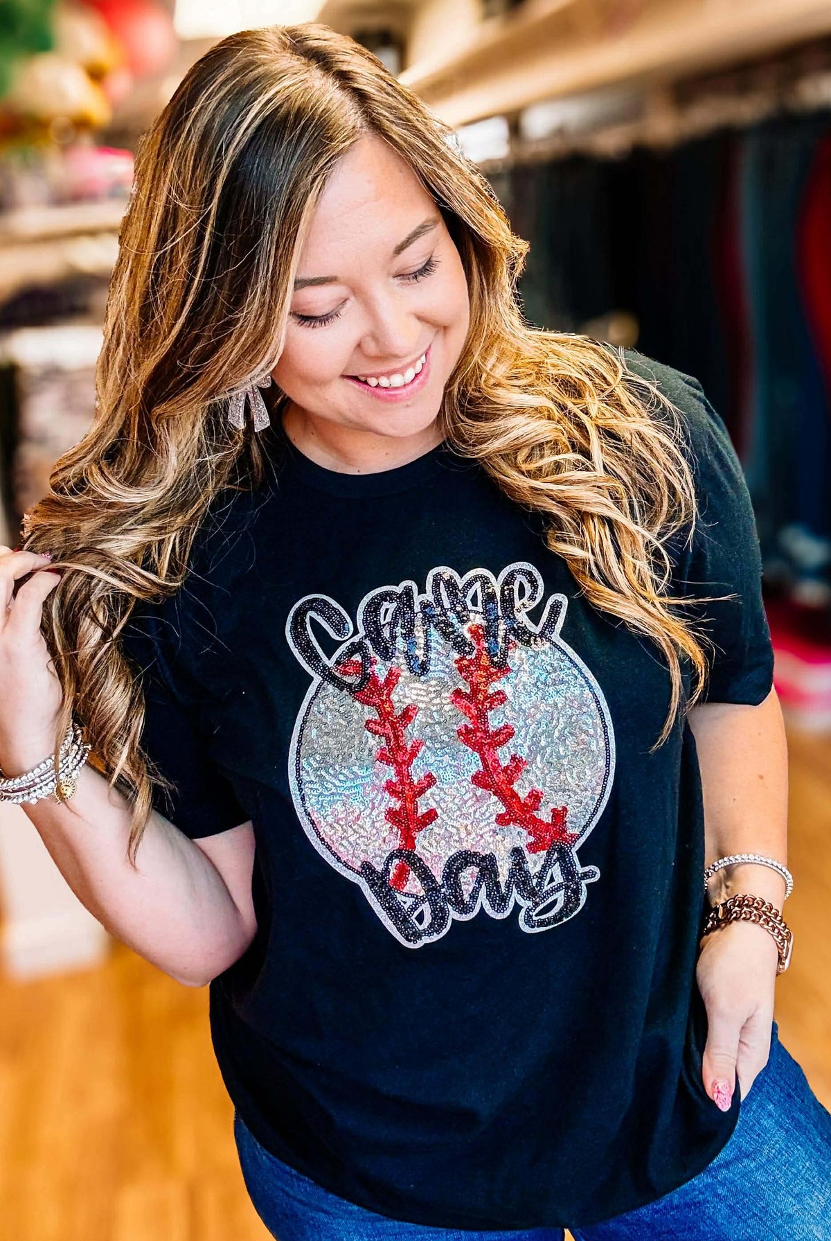 Game Day Baseball Bling Tee-Game Day-Dear Me Southern Boutique, located in DeRidder, Louisiana