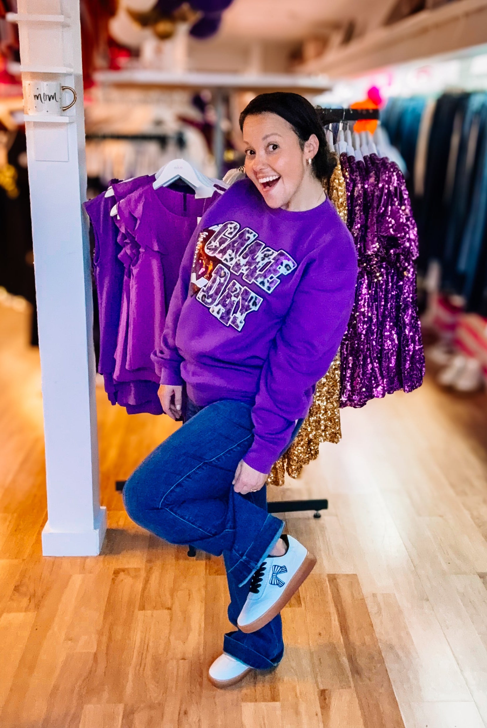 Game Day Ready Purple Pullover-Graphic Tops-Dear Me Southern Boutique, located in DeRidder, Louisiana
