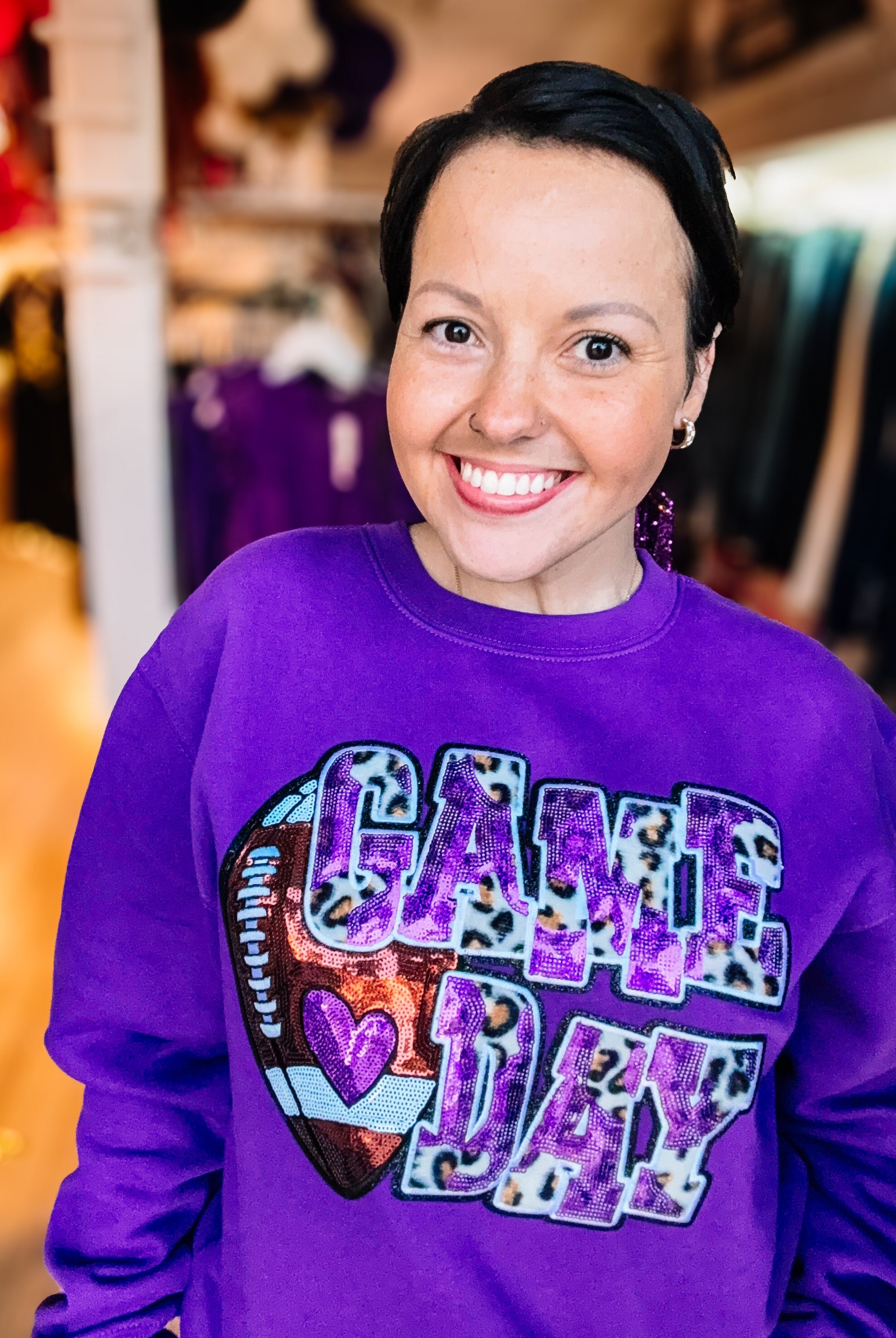 Game Day Ready Purple Pullover-Graphic Tops-Dear Me Southern Boutique, located in DeRidder, Louisiana