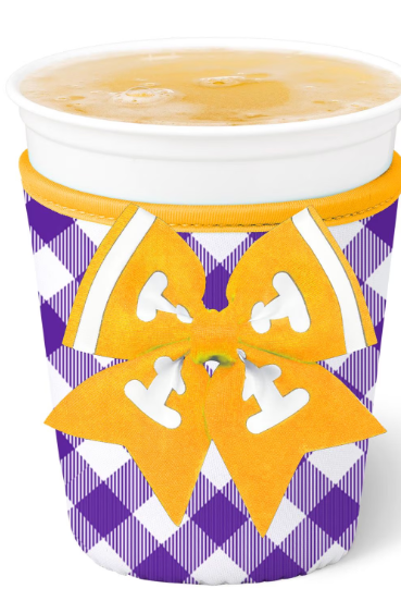 Gameday Gingham Purple + Yellow Iced Cup Coolie-Drink Coolies-Dear Me Southern Boutique, located in DeRidder, Louisiana