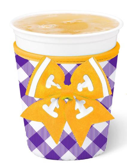 Gameday Gingham Purple + Yellow Iced Cup Coolie-Drink Coolies-Dear Me Southern Boutique, located in DeRidder, Louisiana