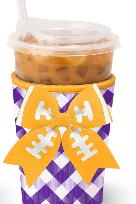Gameday Gingham Purple + Yellow Iced Cup Coolie-Drink Coolies-Dear Me Southern Boutique, located in DeRidder, Louisiana