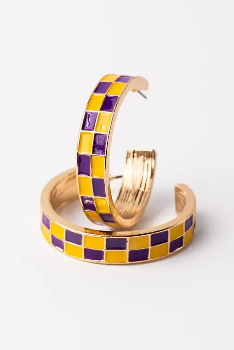 Geaux Check Hoop Earrings-Dear Me Southern Boutique, located in DeRidder, Louisiana