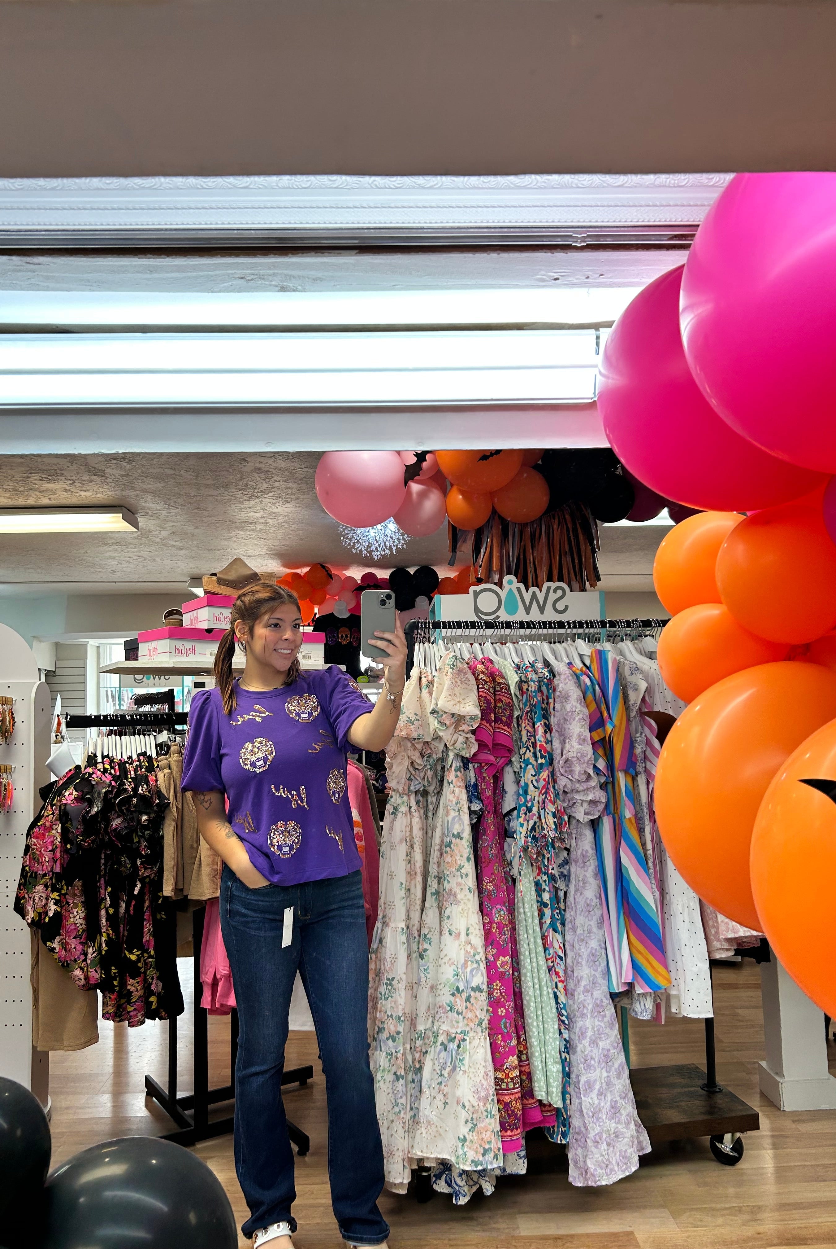 Geaux Get'Em Girl Sequin LSU Top-Graphic Tops-Dear Me Southern Boutique, located in DeRidder, Louisiana