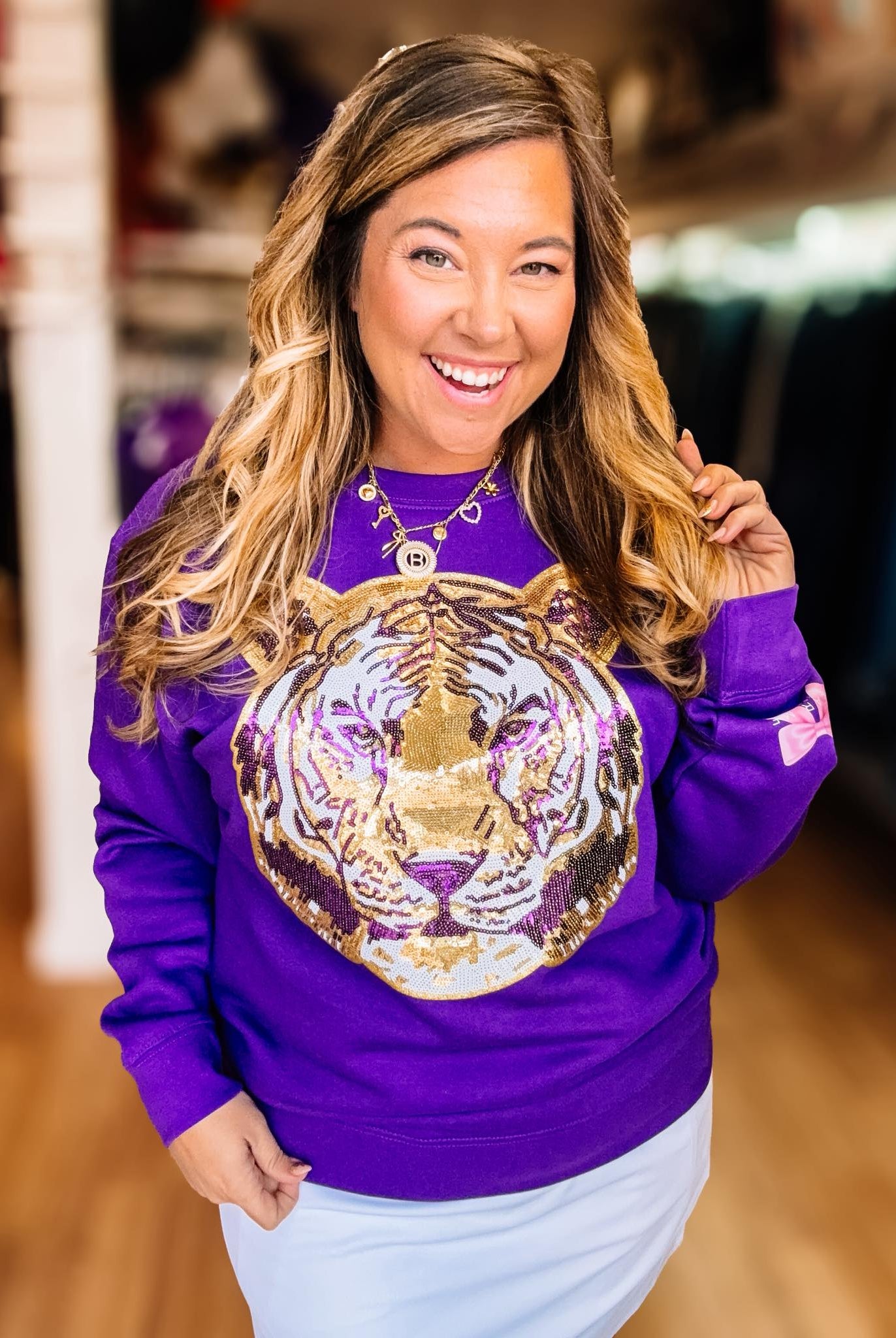 Geaux Tigers Sequin Sweatshirt-Graphic Tops-Dear Me Southern Boutique, located in DeRidder, Louisiana
