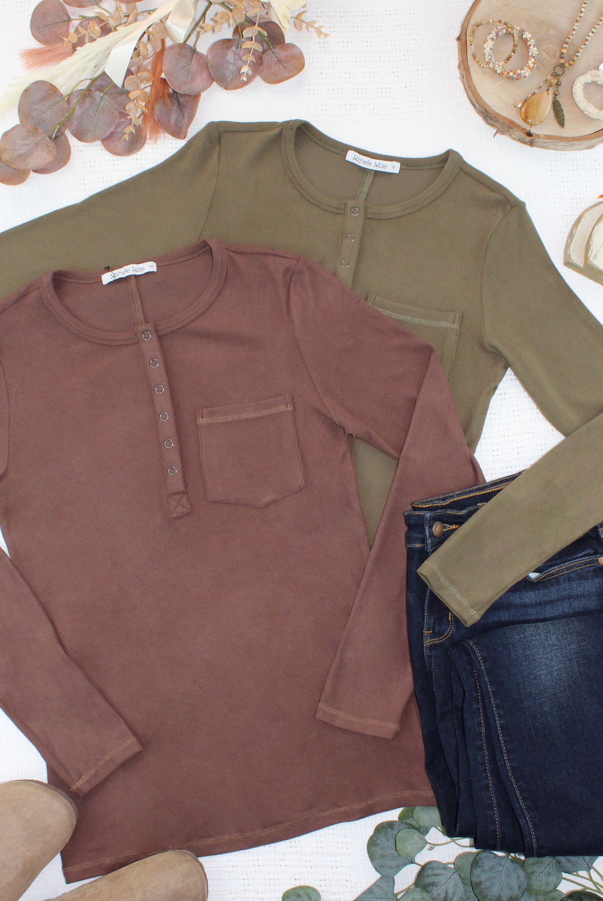 Georgia Long Sleeve Top - Brown-Tops-Dear Me Southern Boutique, located in DeRidder, Louisiana