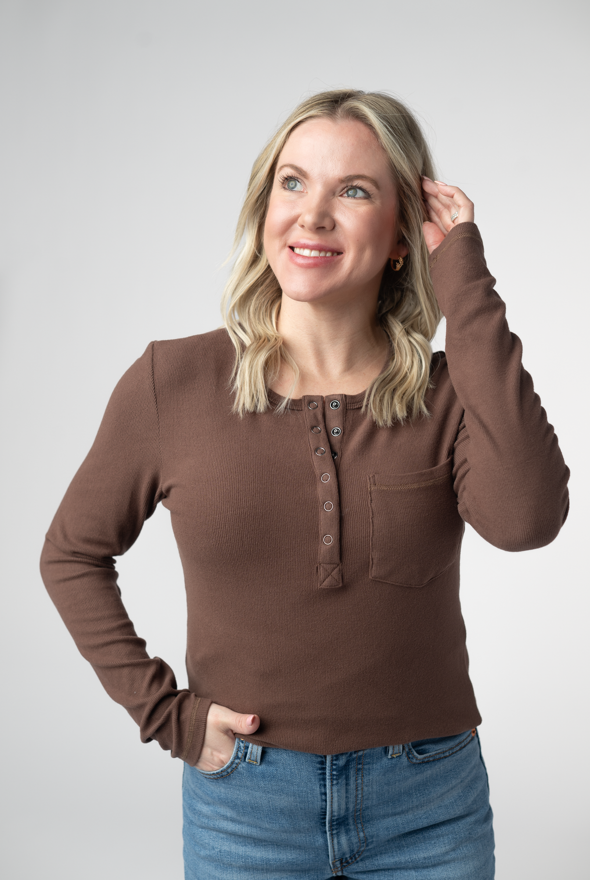Georgia Long Sleeve Top - Brown-Tops-Dear Me Southern Boutique, located in DeRidder, Louisiana