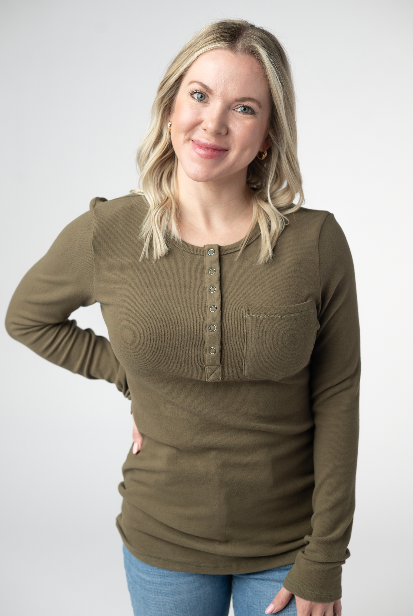 Georgia Long Sleeve Top - Olive-Tops-Dear Me Southern Boutique, located in DeRidder, Louisiana