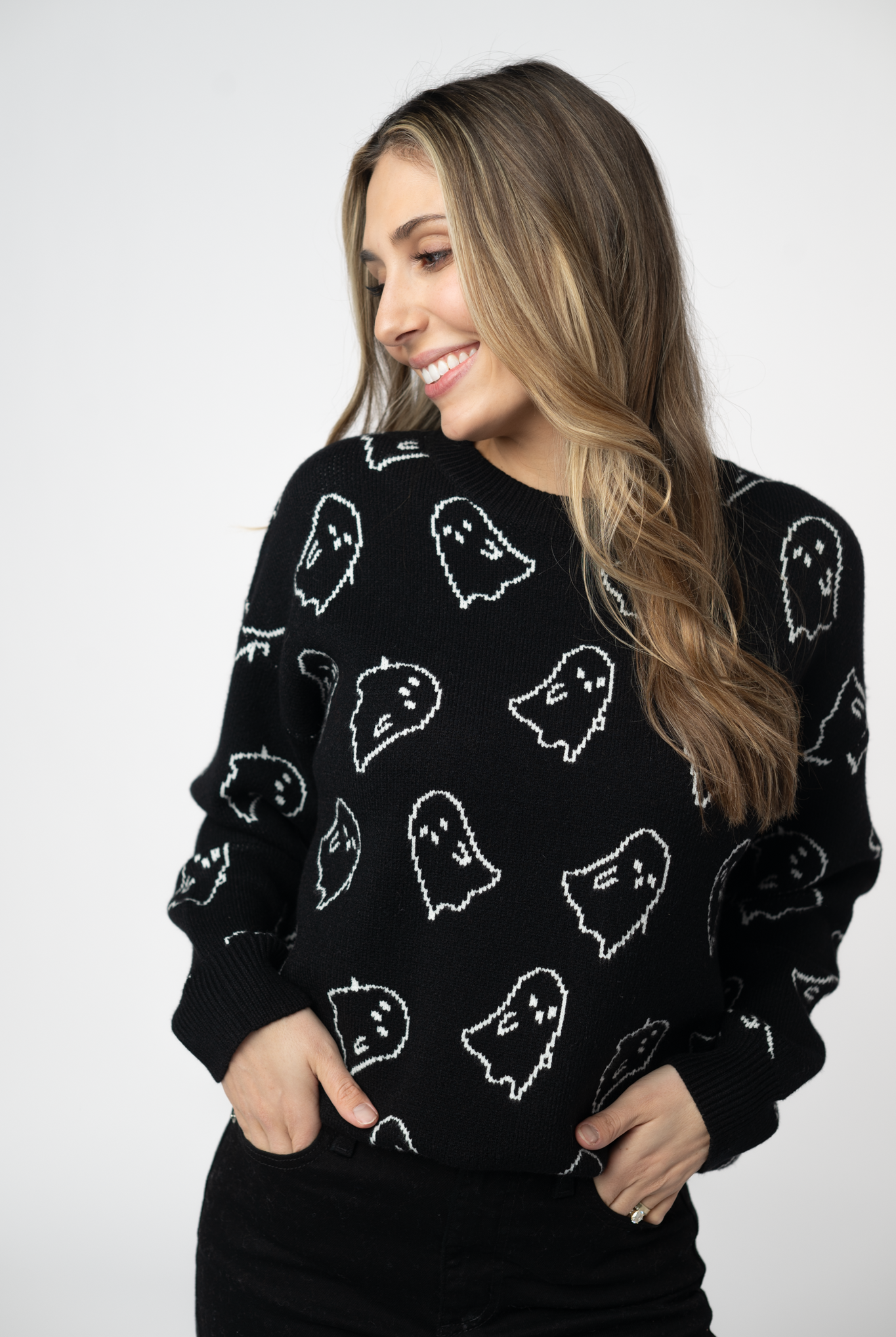 Ghost Pullover Sweater - Midnight Ghosts-Sweater-Dear Me Southern Boutique, located in DeRidder, Louisiana