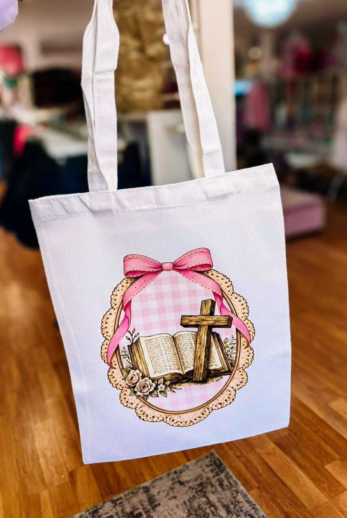 Gingham and Grace Canvas Tote-Bags/Purses-Dear Me Southern Boutique, located in DeRidder, Louisiana