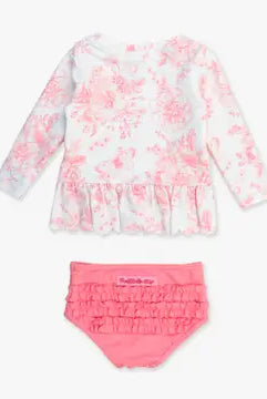 Girls Butterfly Garden Rash Guard 2-Piece Swim Suit - Bubblegum Pink-JAG Swim-Dear Me Southern Boutique, located in DeRidder, Louisiana