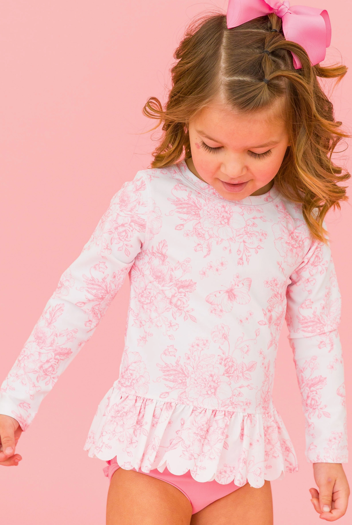 Girls Butterfly Garden Rash Guard 2-Piece Swim Suit - Bubblegum Pink-JAG Swim-Dear Me Southern Boutique, located in DeRidder, Louisiana