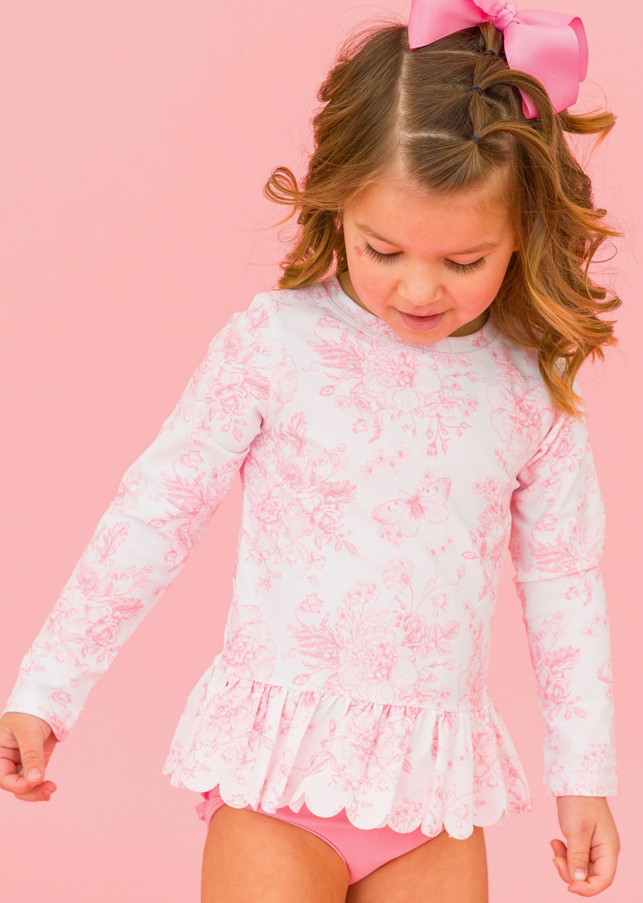 Girls Butterfly Garden Rash Guard 2-Piece Swim Suit - Bubblegum Pink-JAG Swim-Dear Me Southern Boutique, located in DeRidder, Louisiana