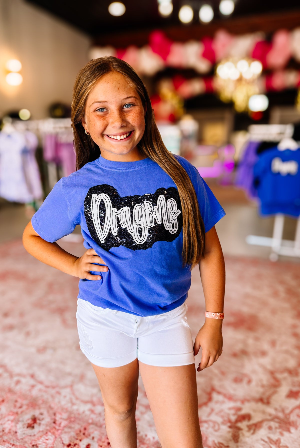 Girls Dragons Sequin Applique Tee-Kids Clothing-Dear Me Southern Boutique, located in DeRidder, Louisiana