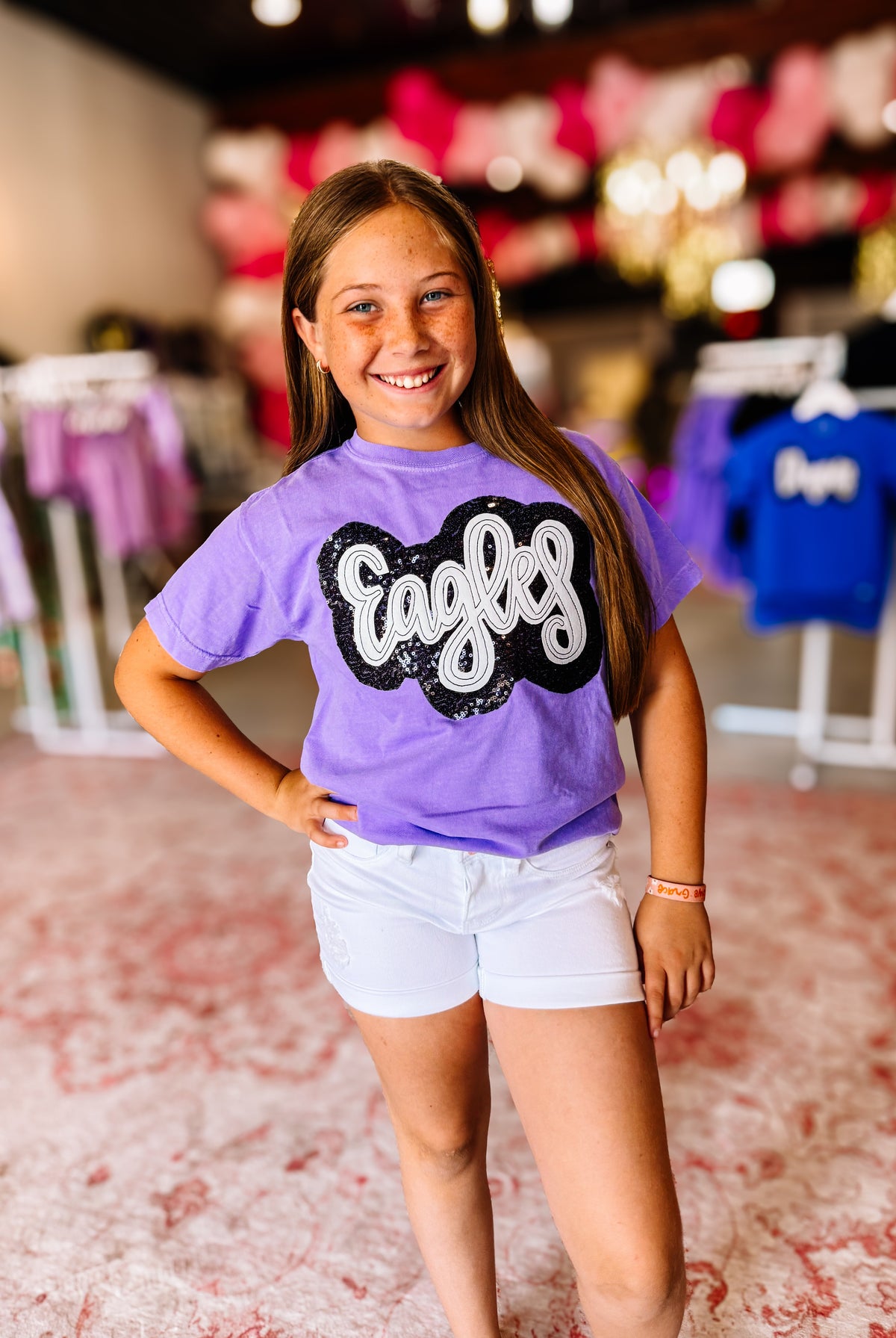 Girls Eagles Sequin Appliqué Tee-Kids Clothing-Dear Me Southern Boutique, located in DeRidder, Louisiana