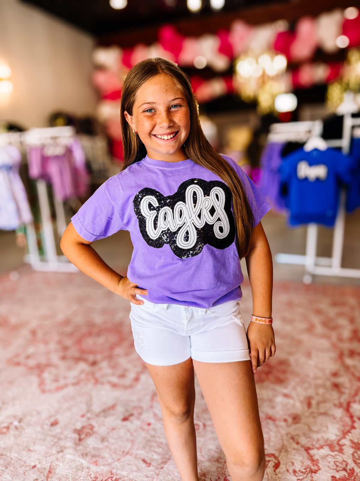 Girls Eagles Sequin Appliqué Tee-Kids Clothing-Dear Me Southern Boutique, located in DeRidder, Louisiana