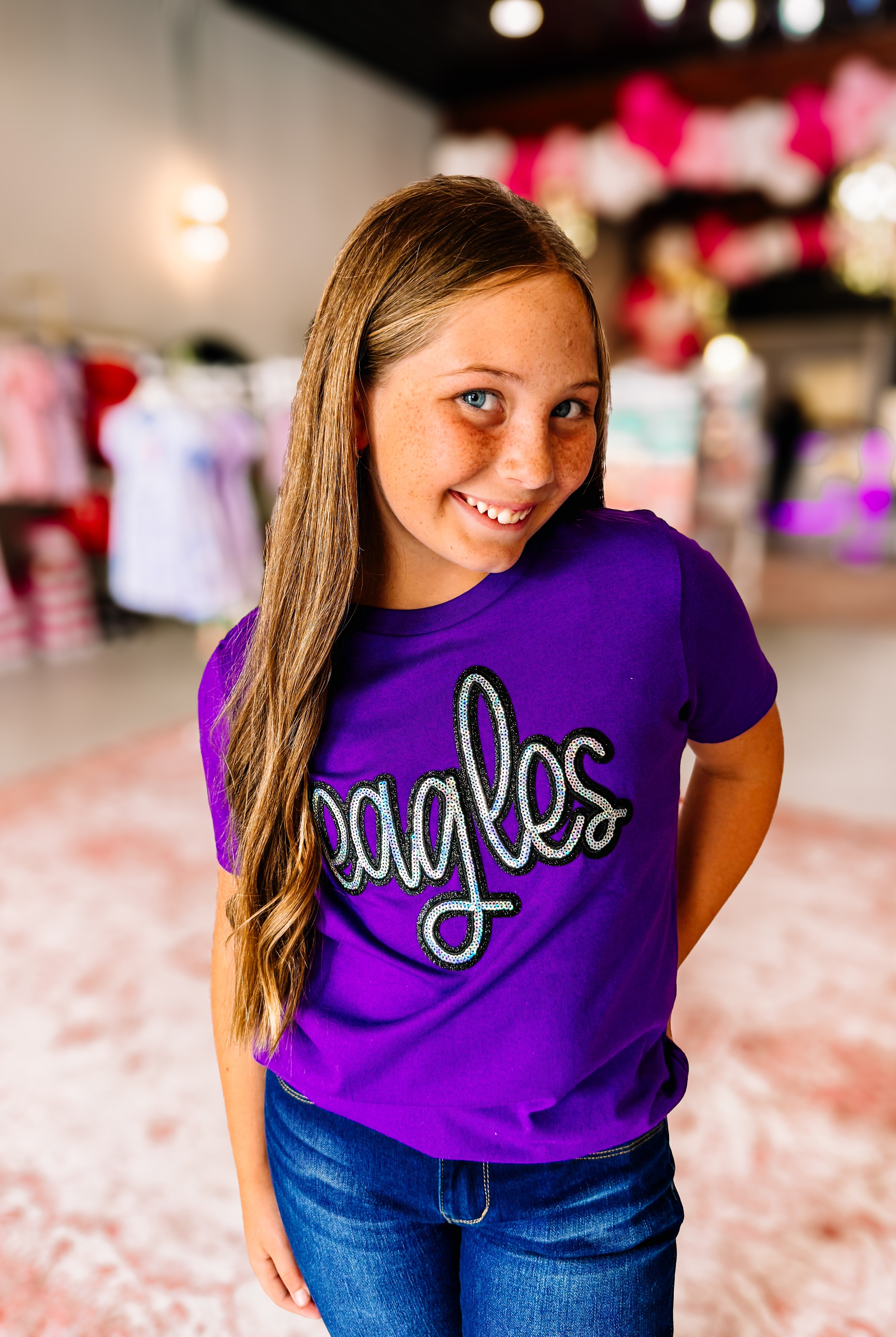 Girls Eagles Sequin Tee-JAG Graphic Tops-Dear Me Southern Boutique, located in DeRidder, Louisiana