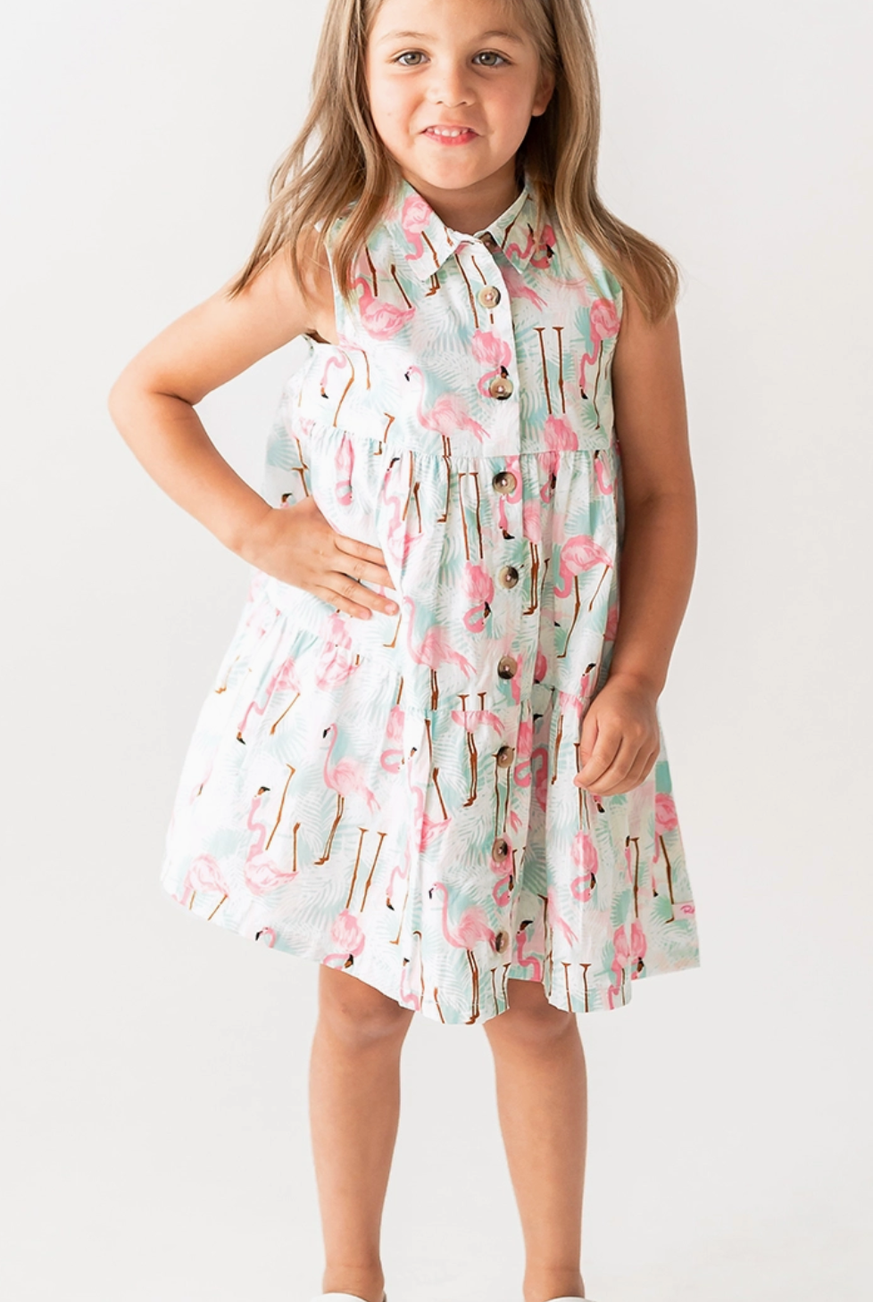 Girls Flamingo Tiered Shirt Dress-JAG Dresses-Dear Me Southern Boutique, located in DeRidder, Louisiana