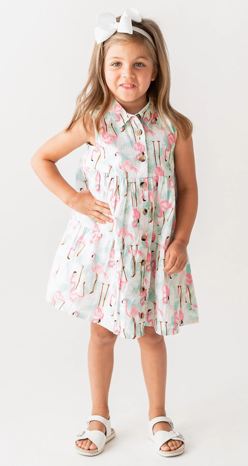 Girls Flamingo Tiered Shirt Dress-JAG Dresses-Dear Me Southern Boutique, located in DeRidder, Louisiana