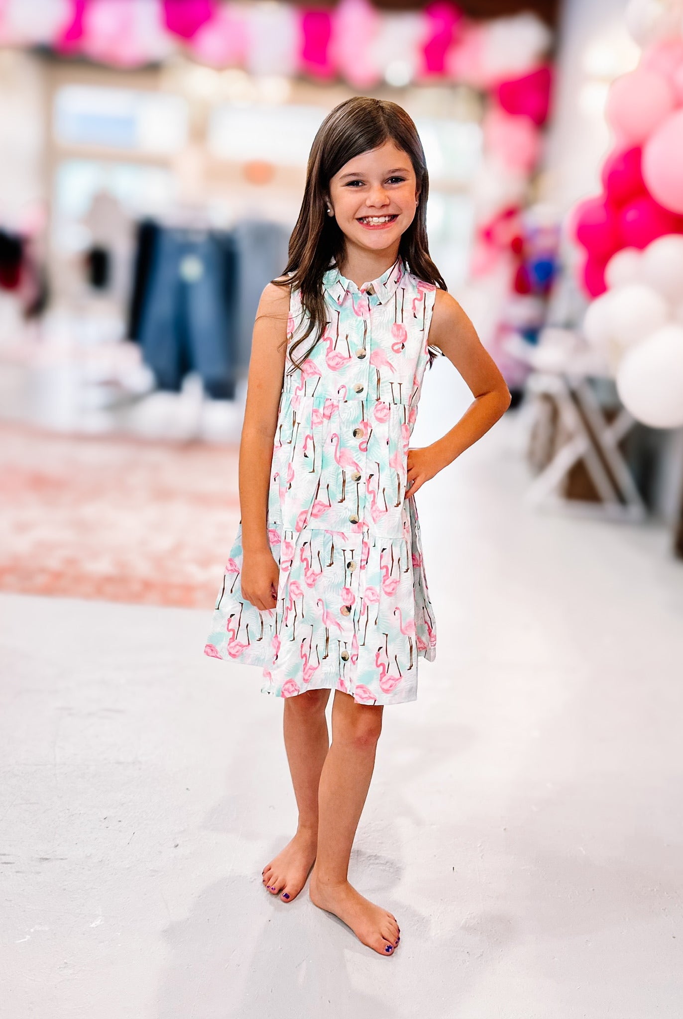 Girls Flamingo Tiered Shirt Dress-JAG Dresses-Dear Me Southern Boutique, located in DeRidder, Louisiana