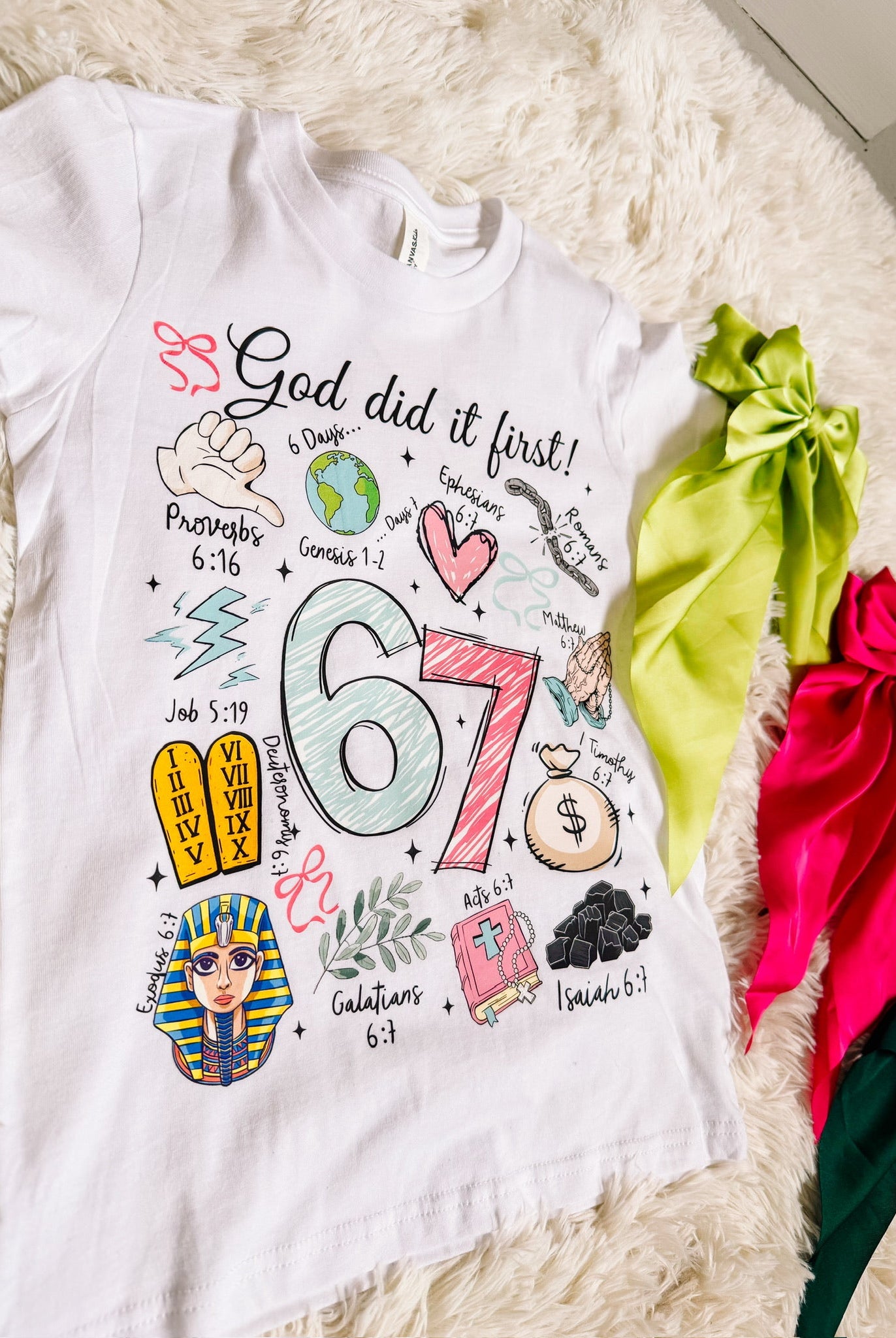 Girls God Did It First: 6-7 Tee-Dear Me Southern Boutique, located in DeRidder, Louisiana