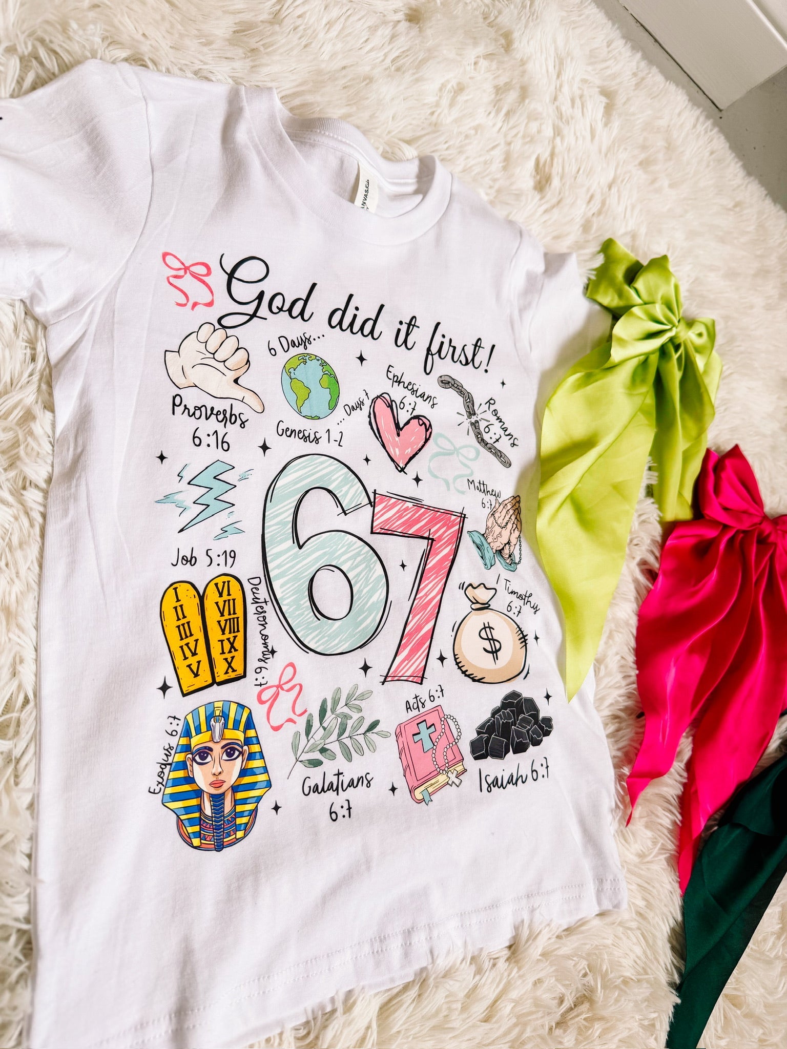 Girls God Did It First: 6-7 Tee-Dear Me Southern Boutique, located in DeRidder, Louisiana