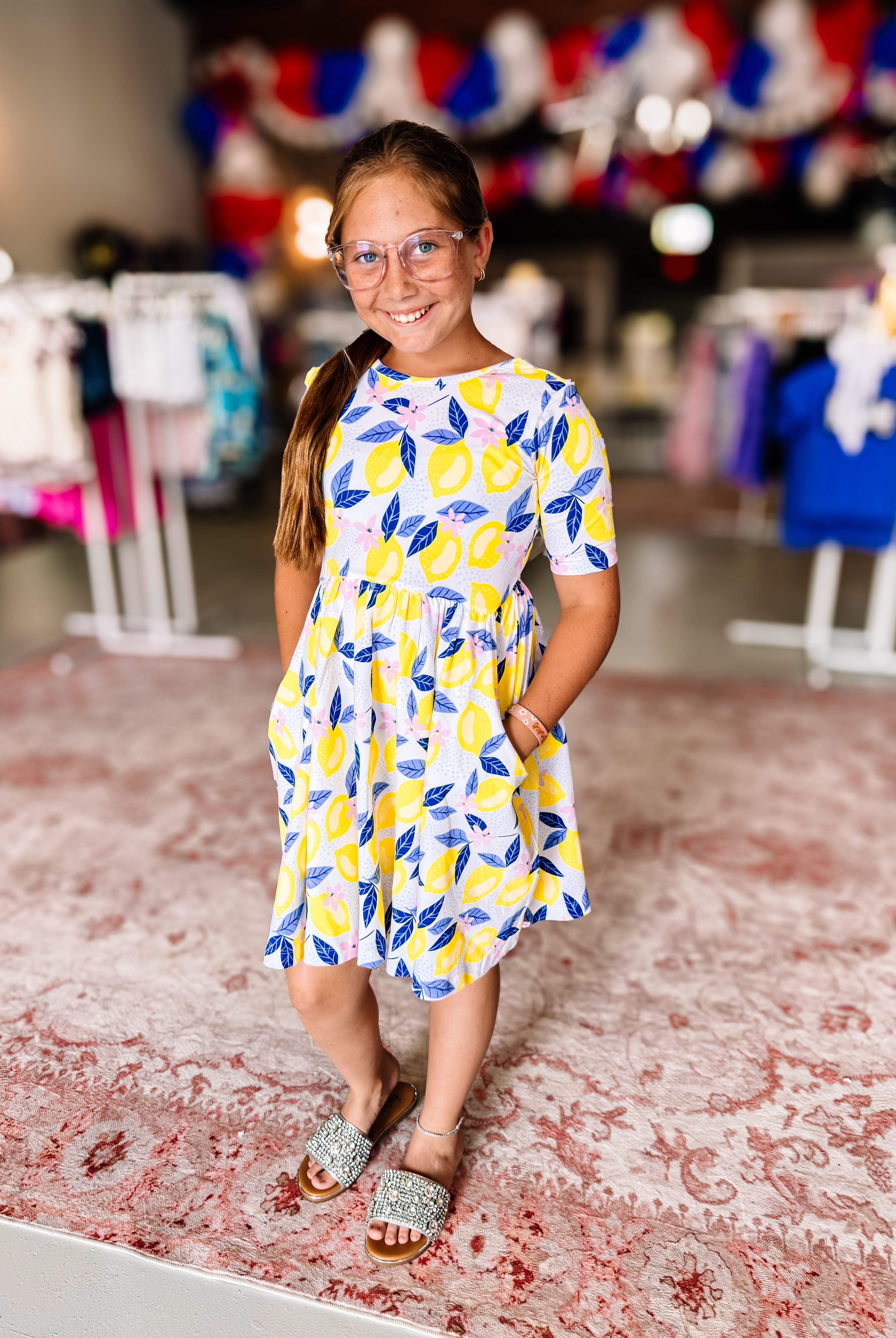 Girls Lemon Capri Knit Twirl Dress-JAG Dresses-Dear Me Southern Boutique, located in DeRidder, Louisiana