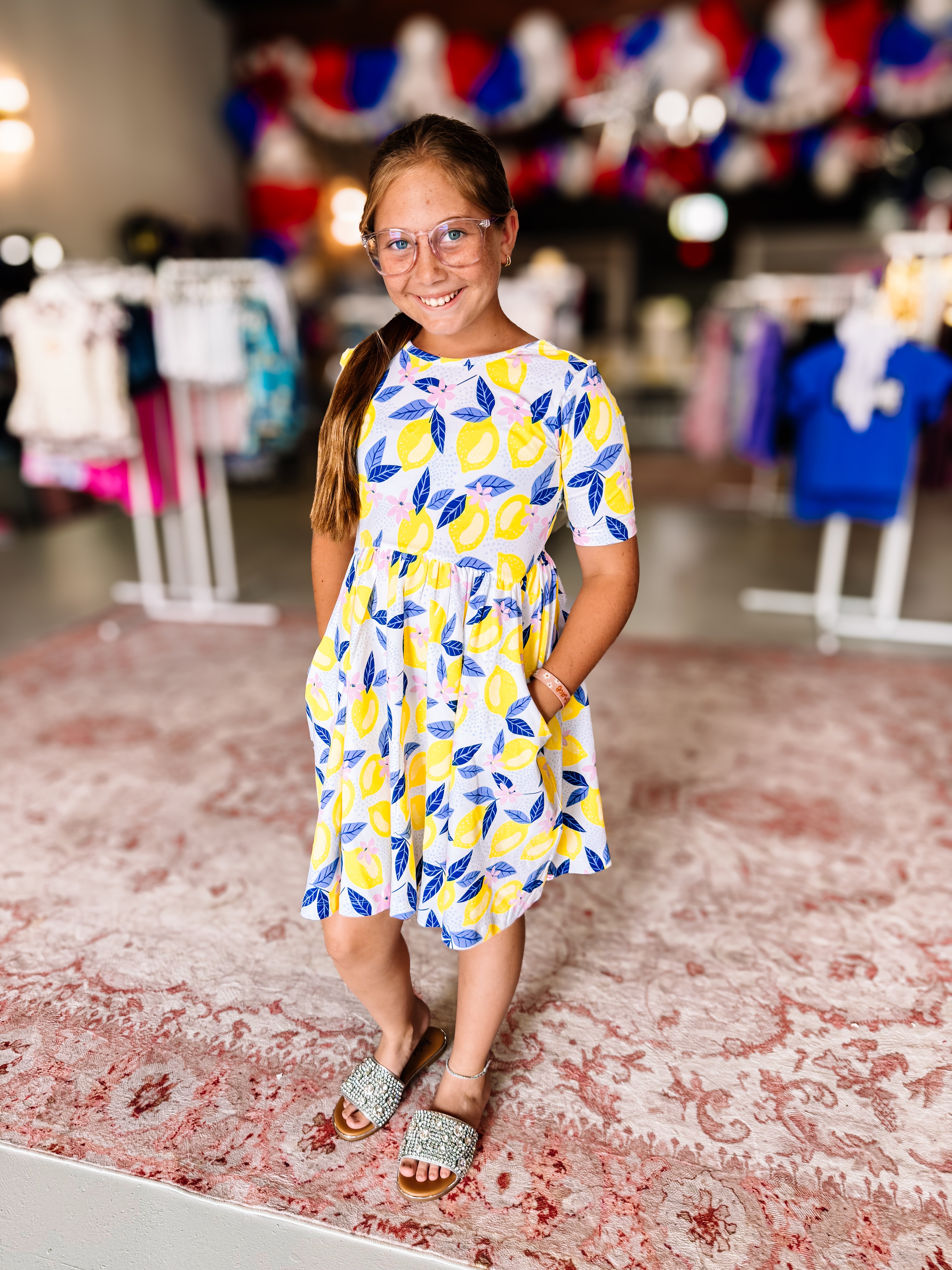 Girls Lemon Capri Knit Twirl Dress-JAG Dresses-Dear Me Southern Boutique, located in DeRidder, Louisiana
