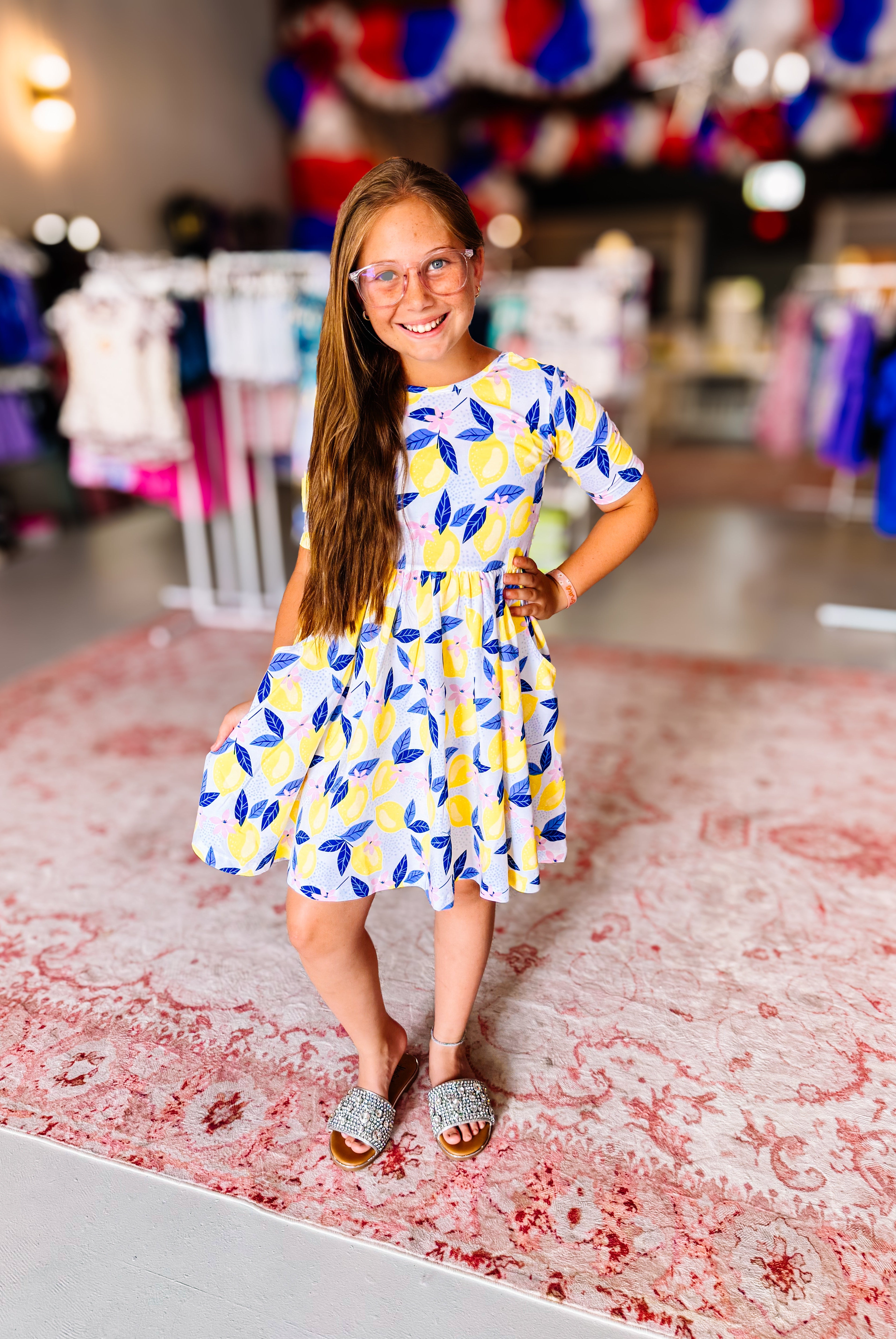 Girls Lemon Capri Knit Twirl Dress-JAG Dresses-Dear Me Southern Boutique, located in DeRidder, Louisiana