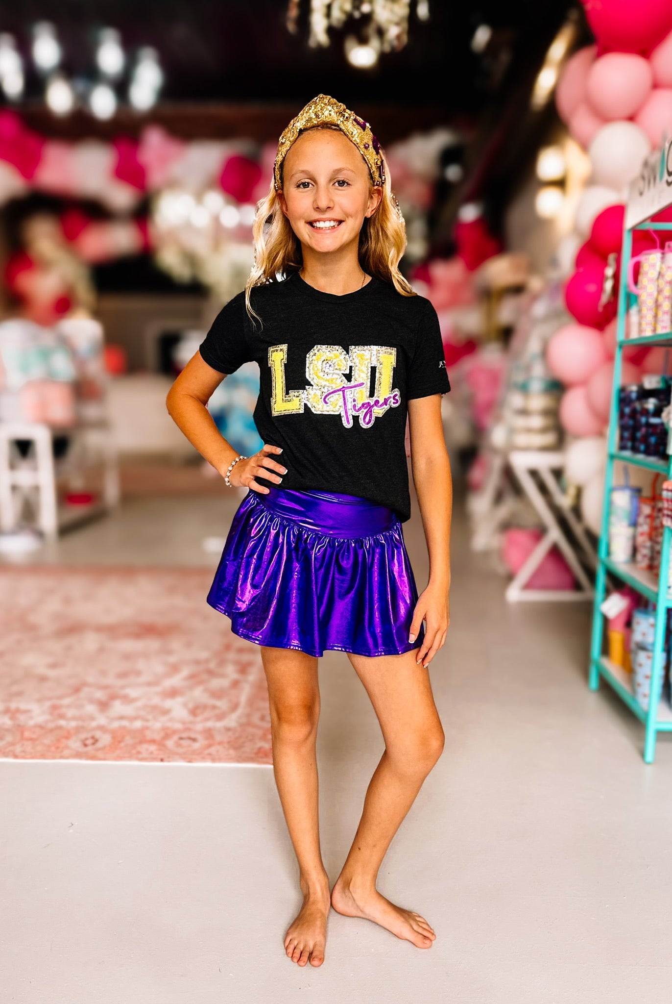 Girls Louisiana Tigers Sequin Tee-JAG Graphic Tops-Dear Me Southern Boutique, located in DeRidder, Louisiana